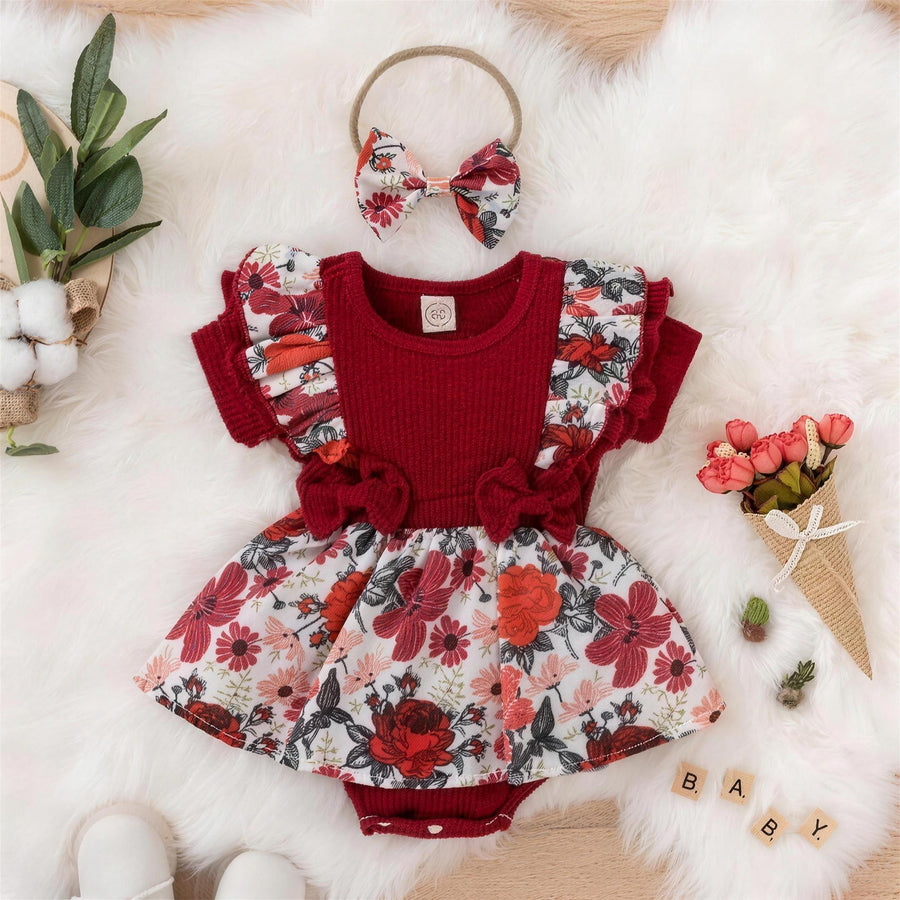 Floral Bow Romper Dress
