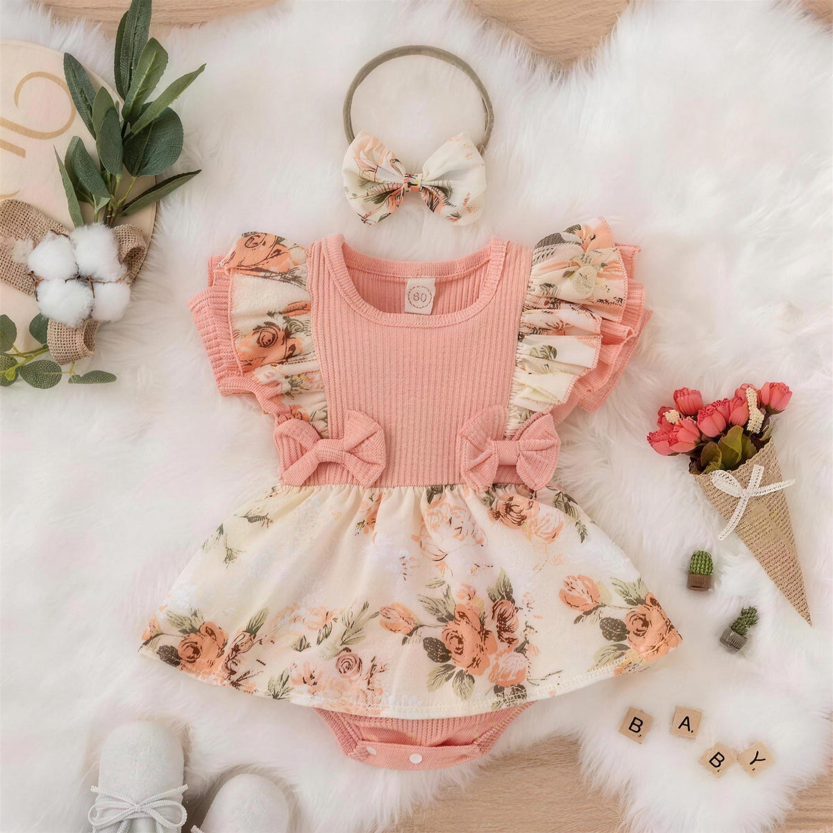 Floral Bow Romper Dress