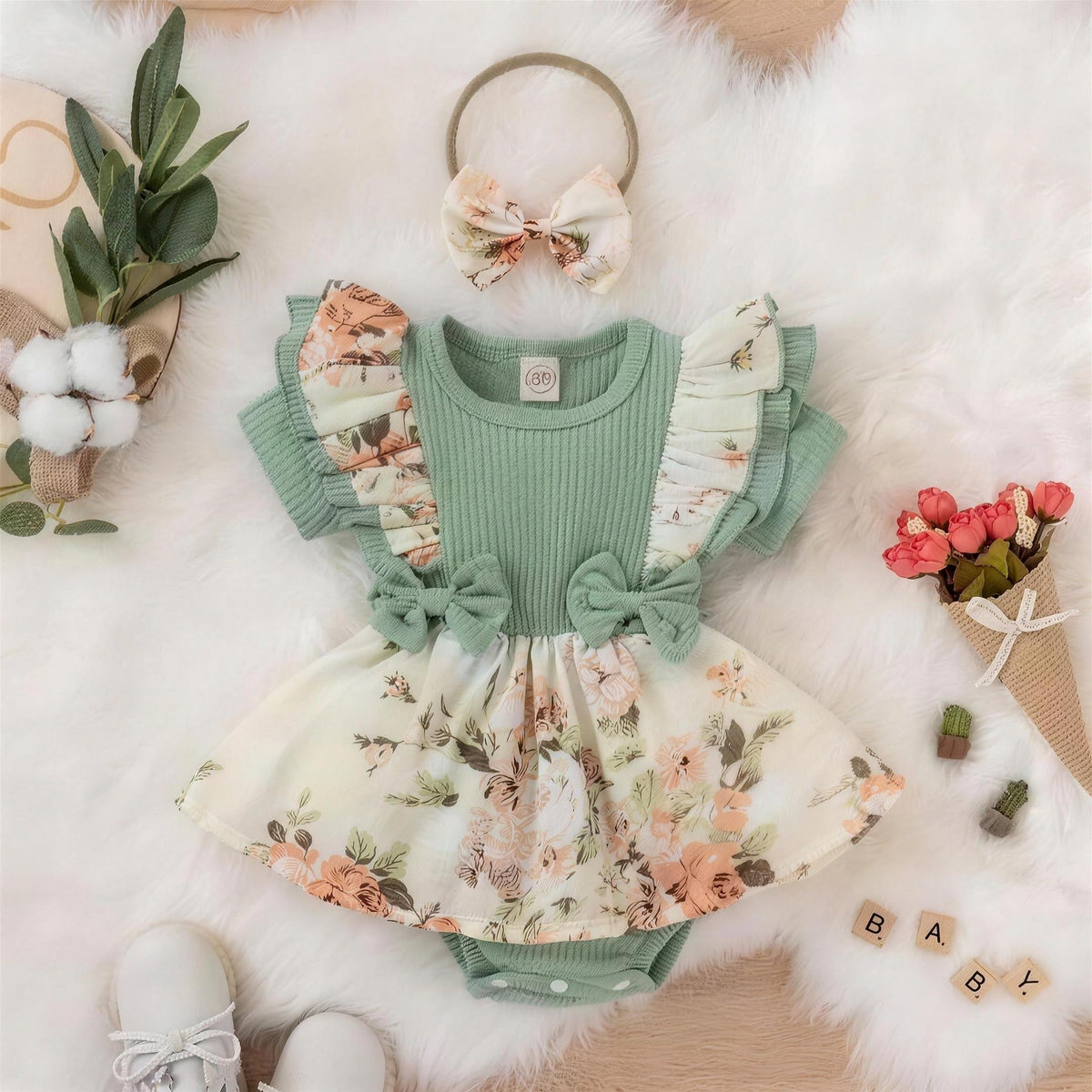 Floral Bow Romper Dress