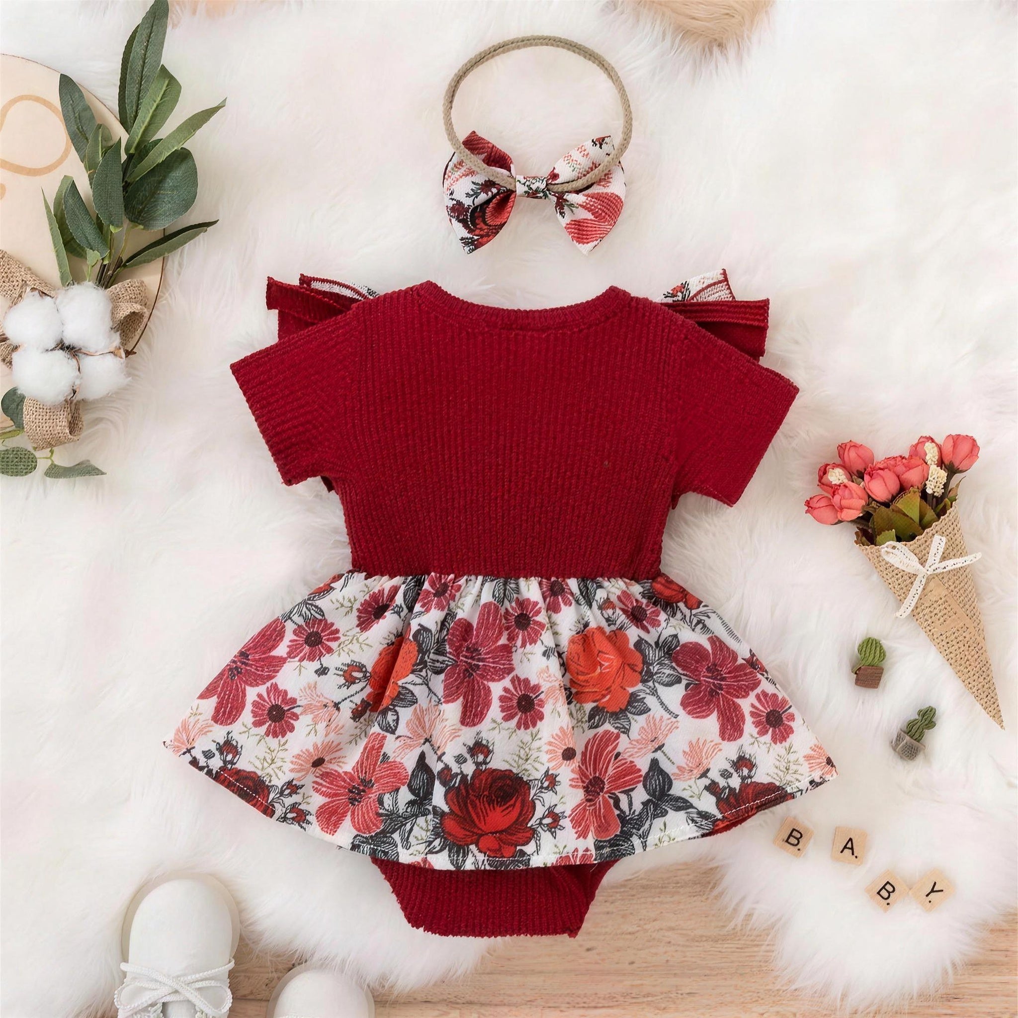 Floral Bow Romper Dress - back view