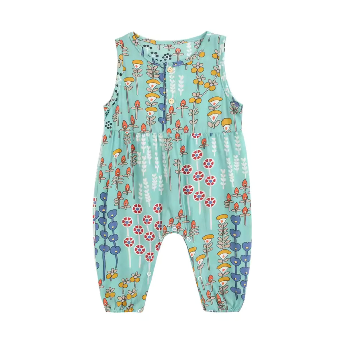 Floral Harem Romper - Mint Stem Print