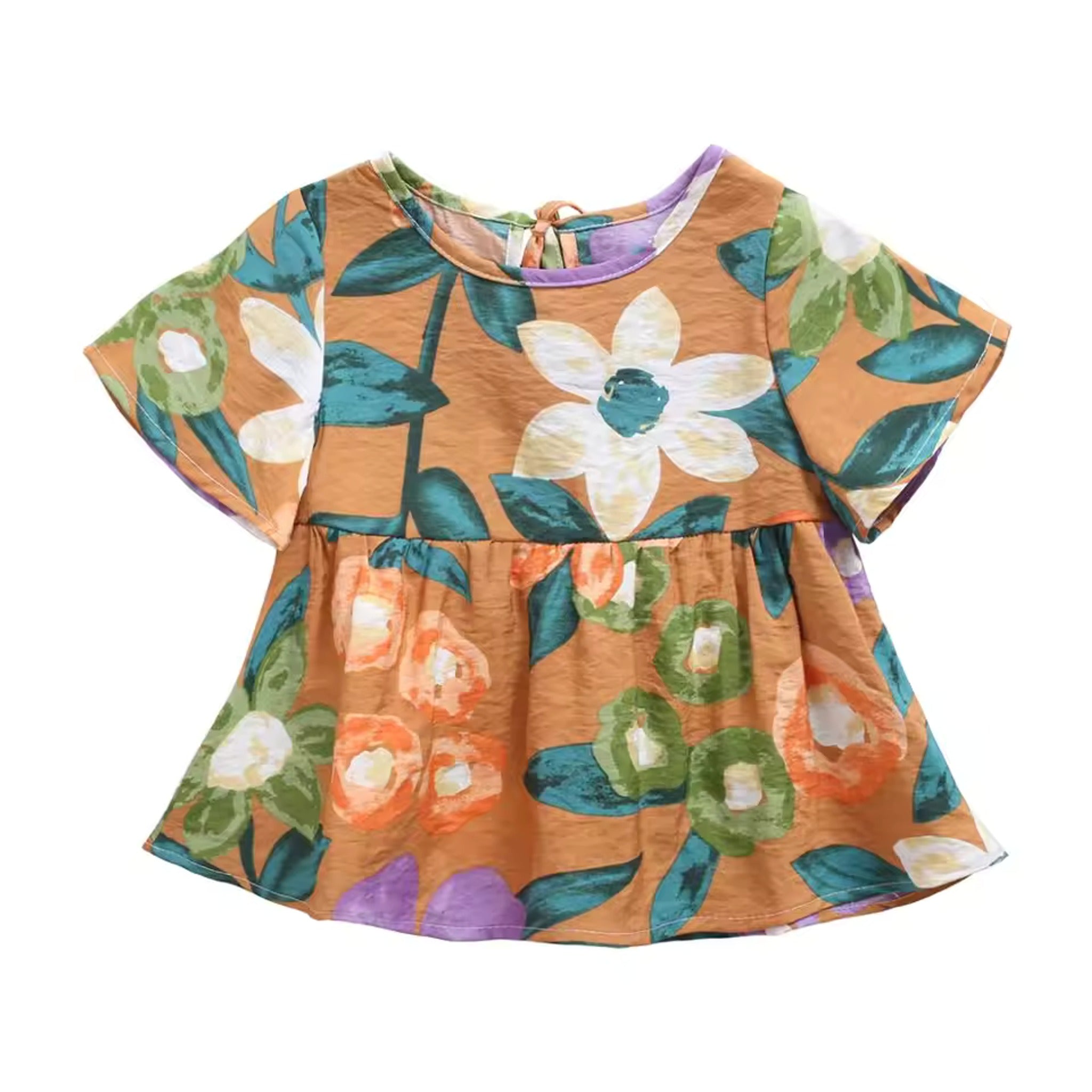 Floral Peplum Dress - Tan Floral