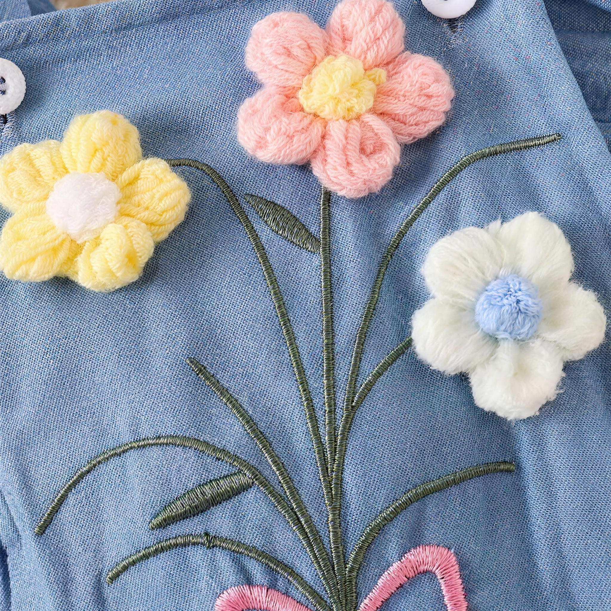 Denim Flower Flutter Romper Set - detail photo