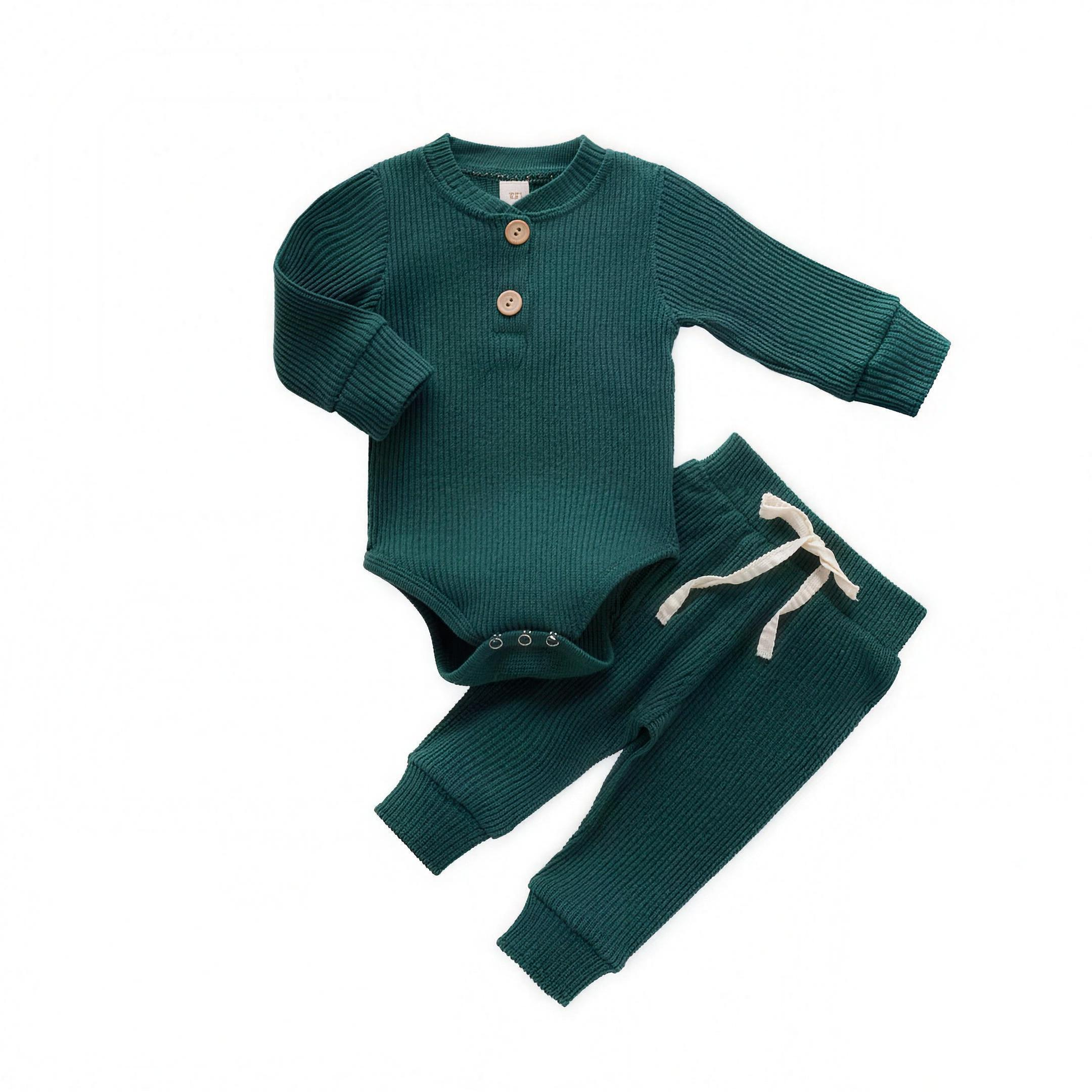Ribbed Henley Outfit Set - Forest - professional studio photo