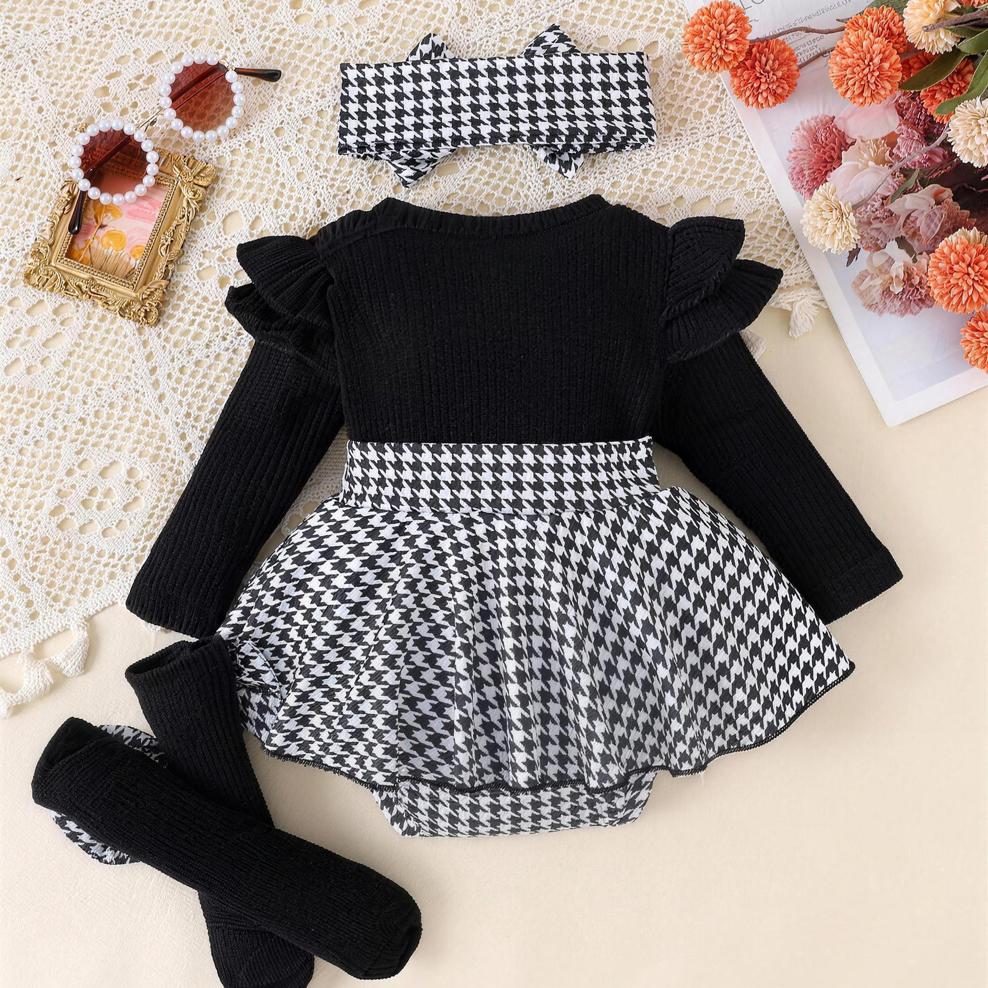 Houndstooth Bow Dress Set - front lifestyle