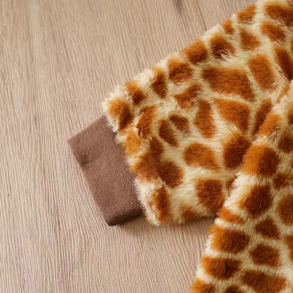 Giraffe Plush Hooded Onesie - cuff detail