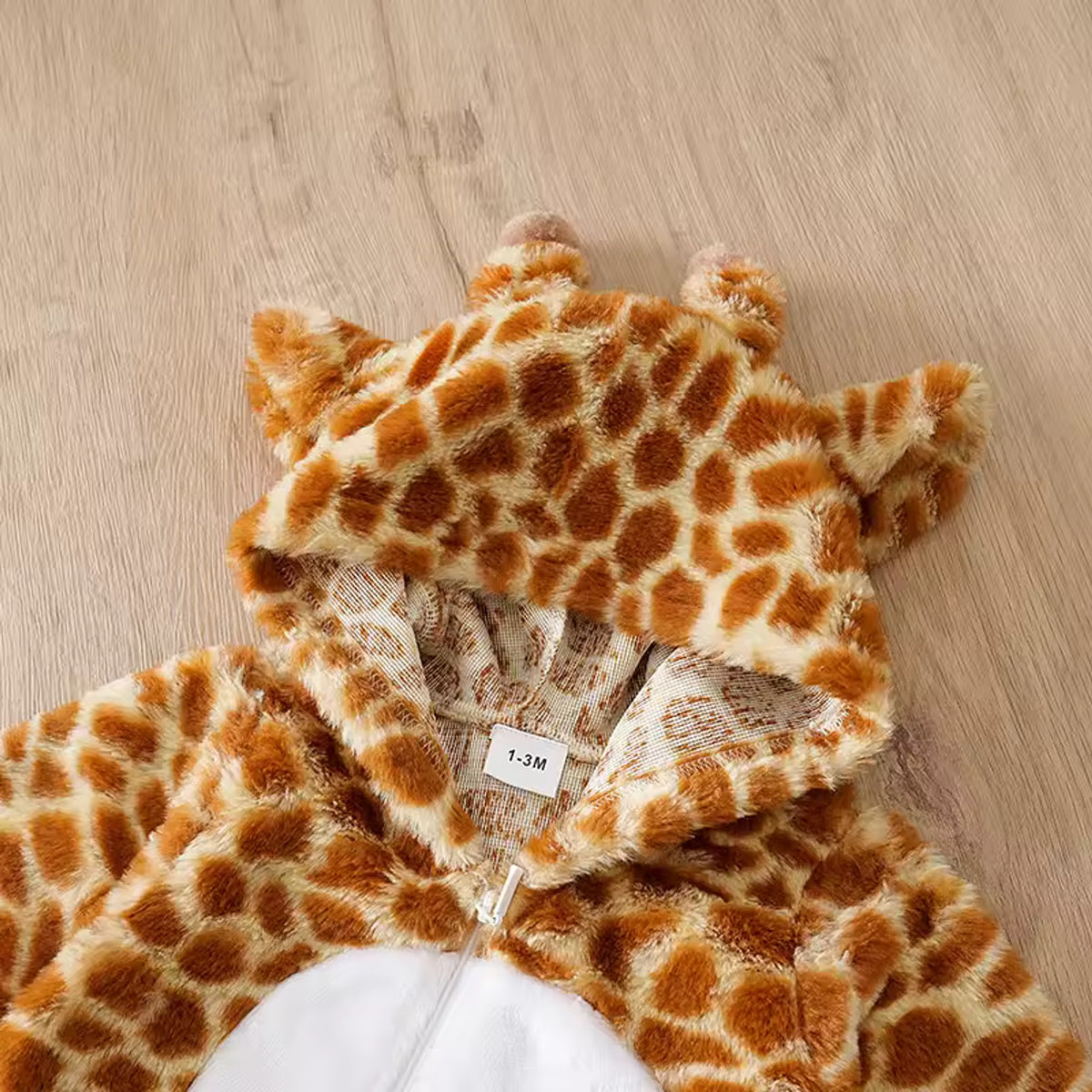 Giraffe Plush Hooded Onesie - hood and ear detail
