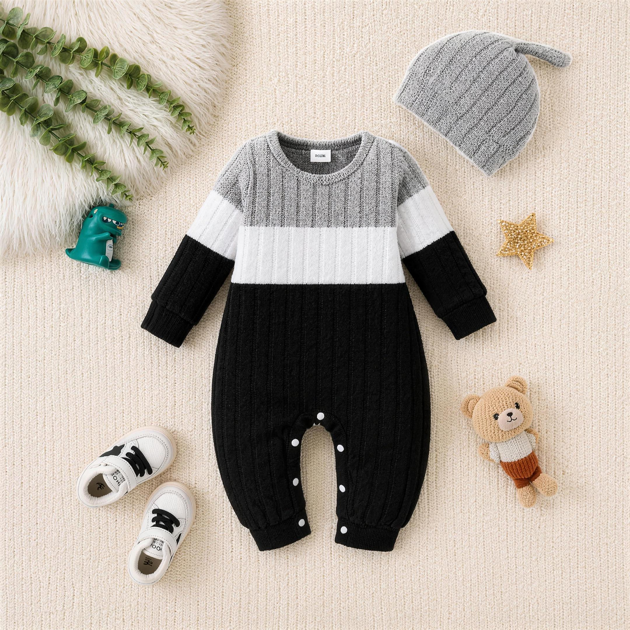 Color Block Knit Romper - Gray - lifestyle