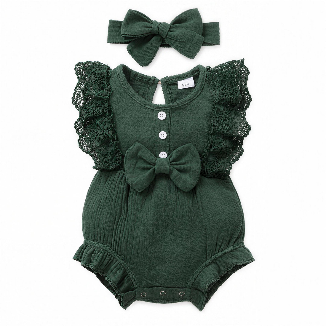 Lace Bow Romper Set - Pink - professional studio photo