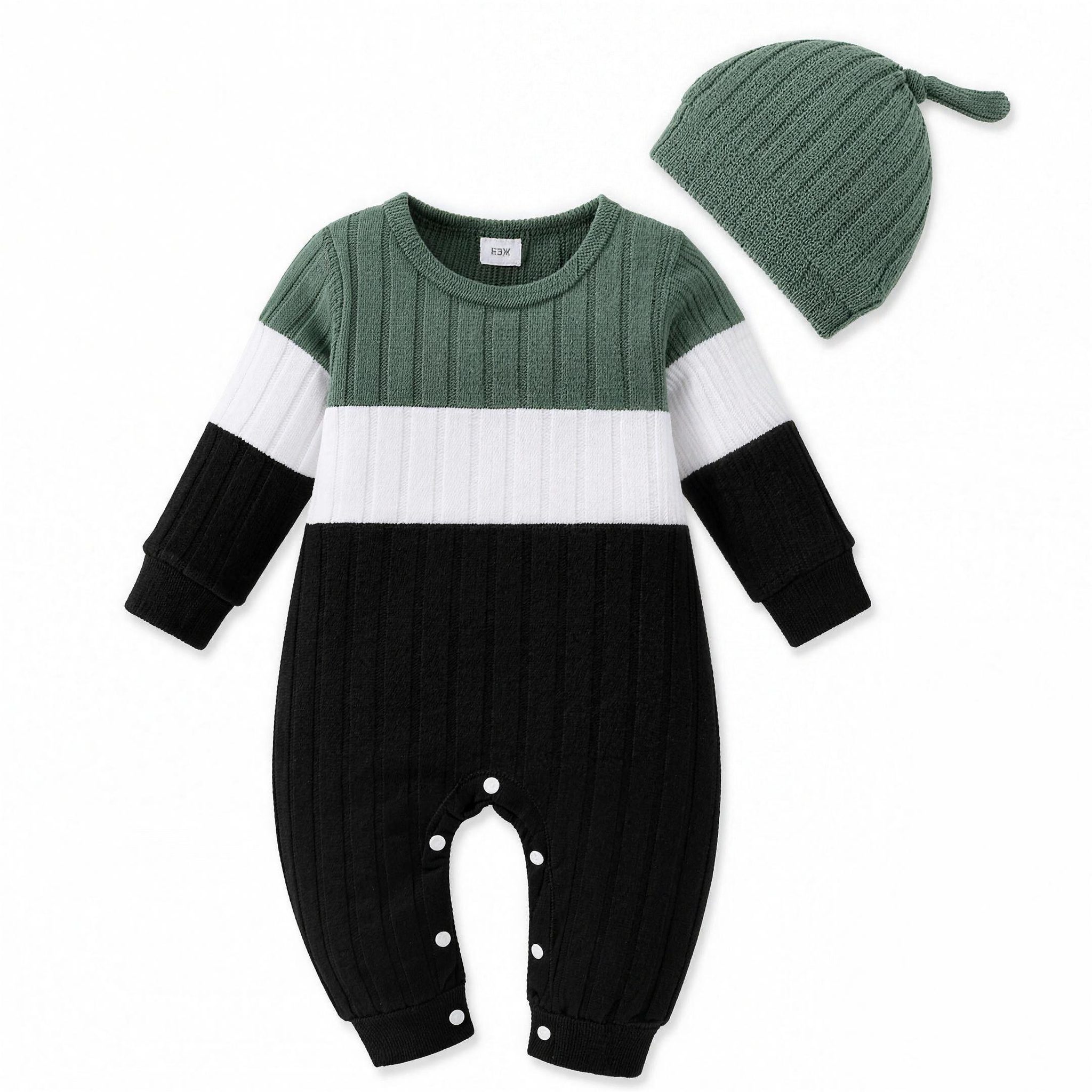 Color Block Knit Romper - Green - professional studio photo