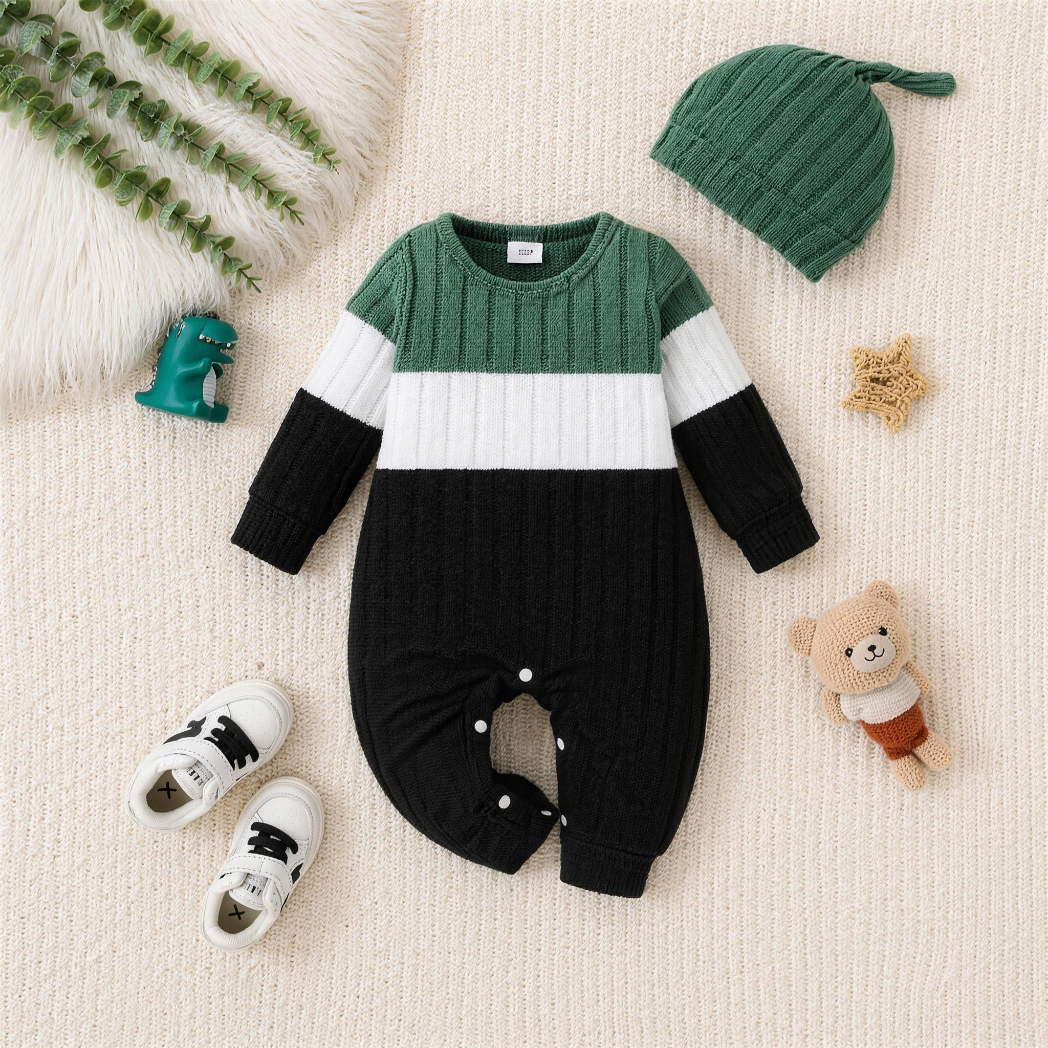 Color Block Knit Romper - Green - lifestyle