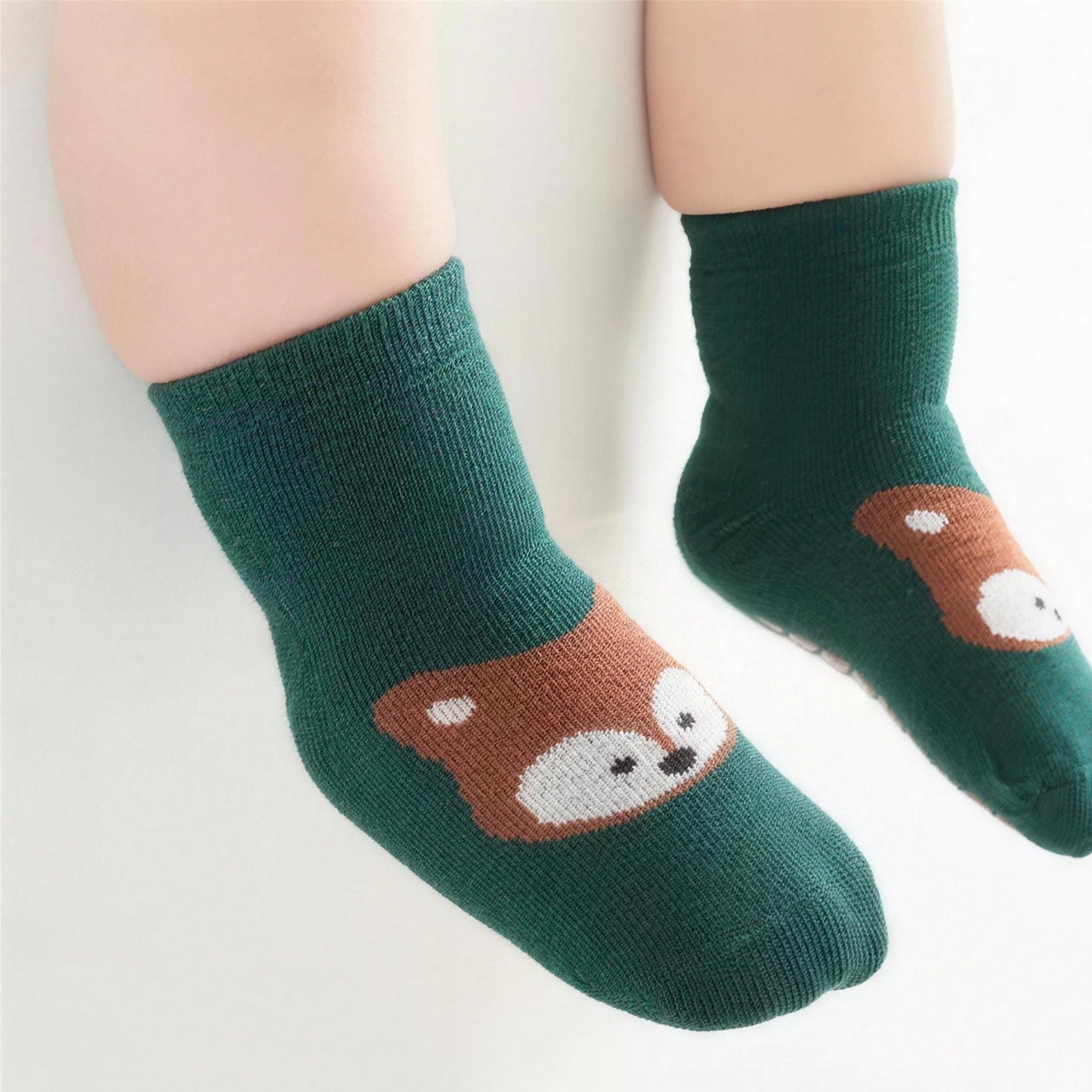 Forest Friends Non-Slip Socks - fox design worn on feet