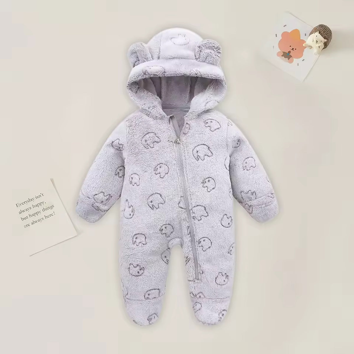 Bear Hood Fleece Snowsuit - Grey Elephant