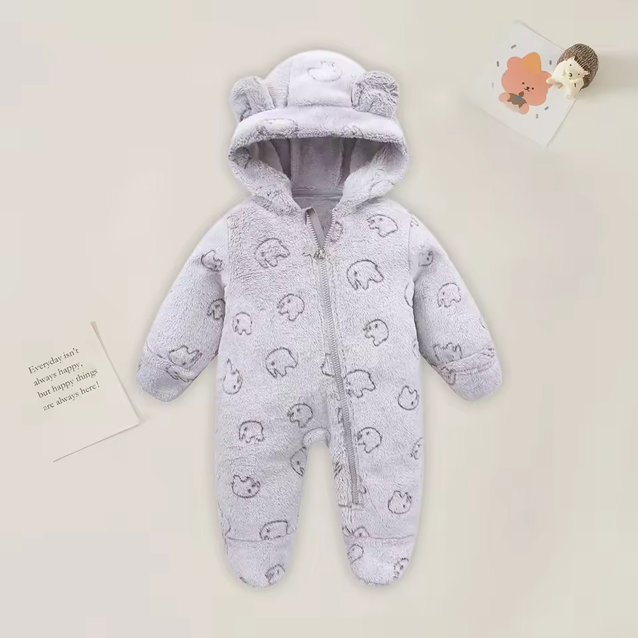 Bear Hood Fleece Snowsuit - Grey Elephant