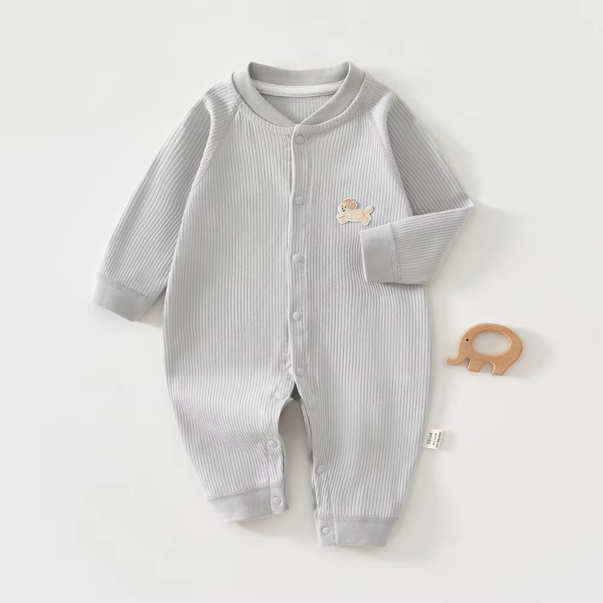 Ribbed Puppy Patch Onesie - Grey