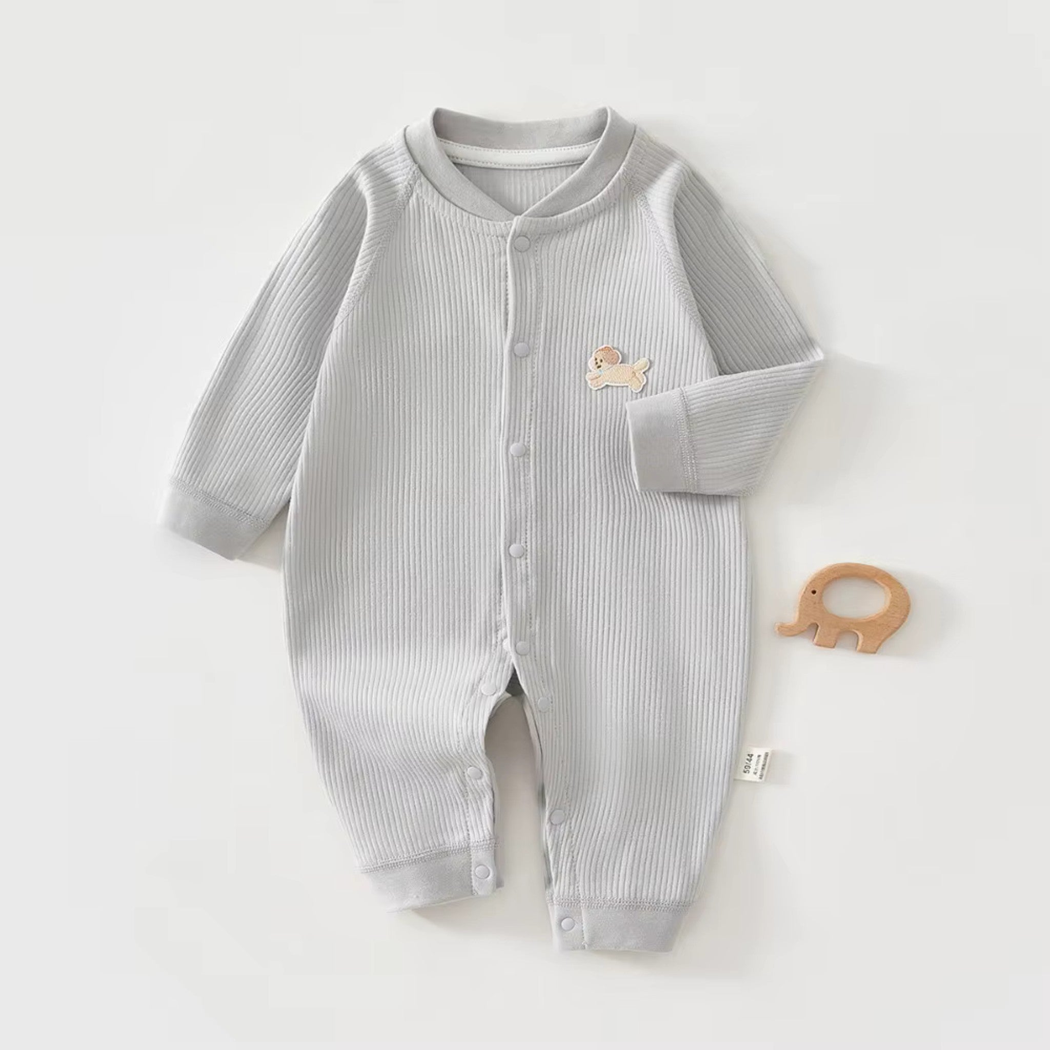 Ribbed Puppy Patch Onesie - Grey