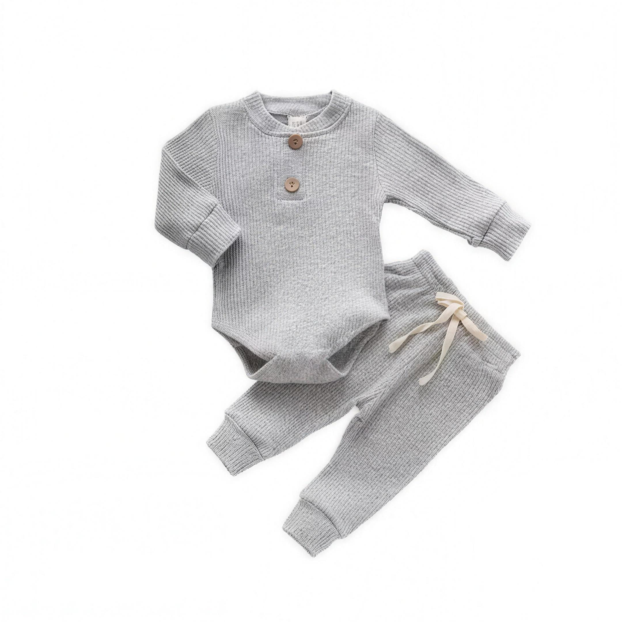 Ribbed Henley Outfit Set - Grey - professional studio photo