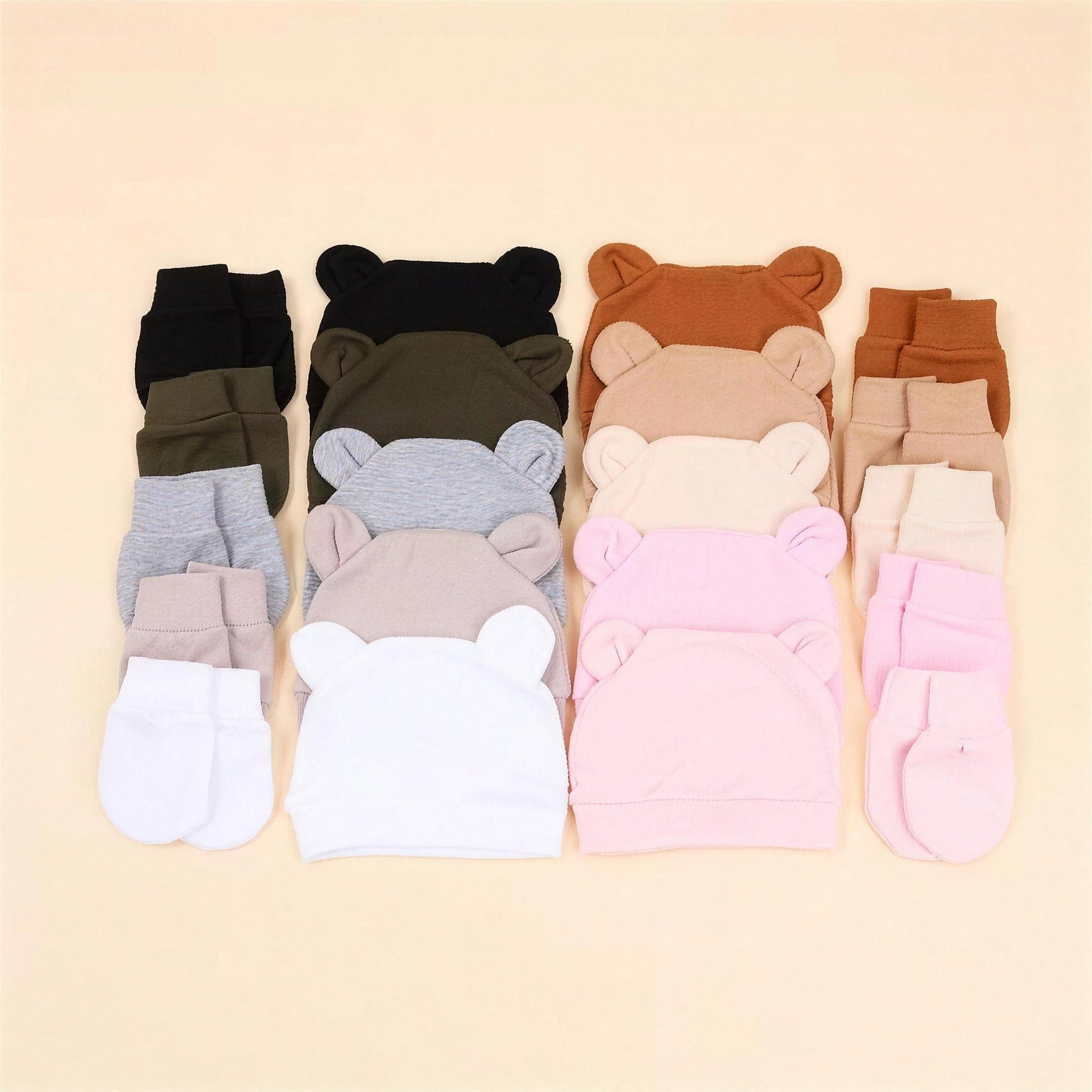 Bear Ear Beanie Set - full color range shown together