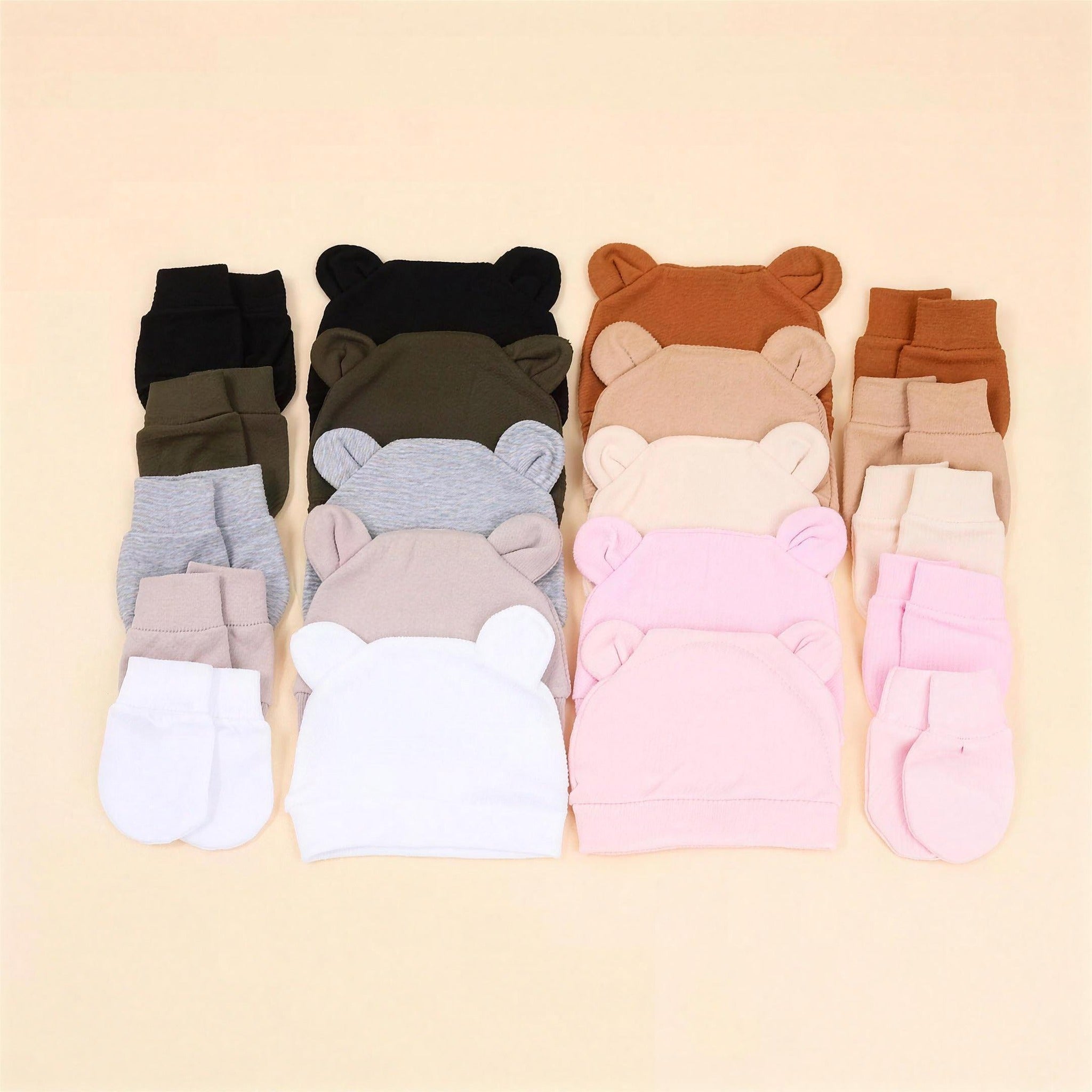 Bear Ear Beanie Set - full color range shown together