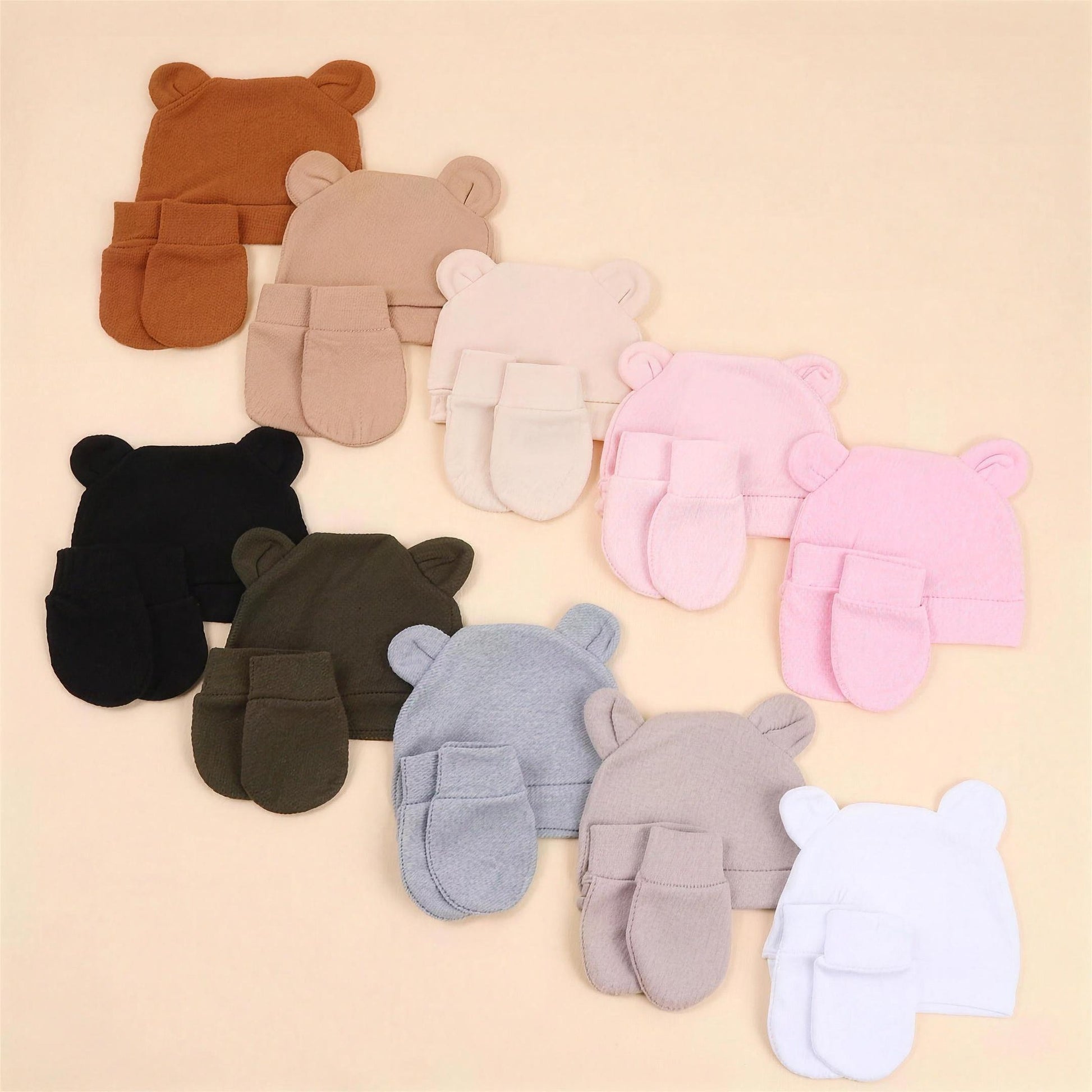 Bear Ear Beanie Set - full color range shown together