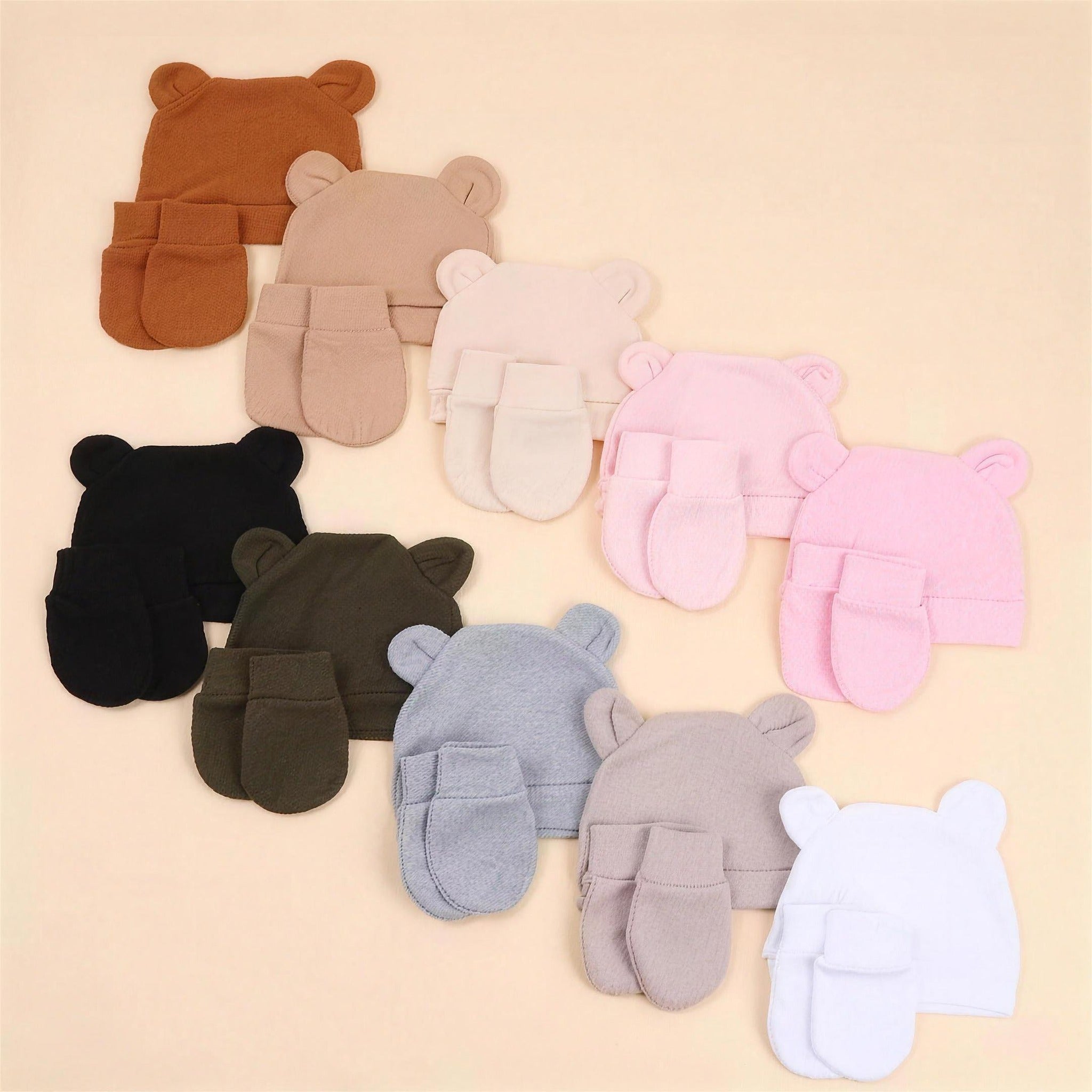 Bear Ear Beanie Set - full color range shown together