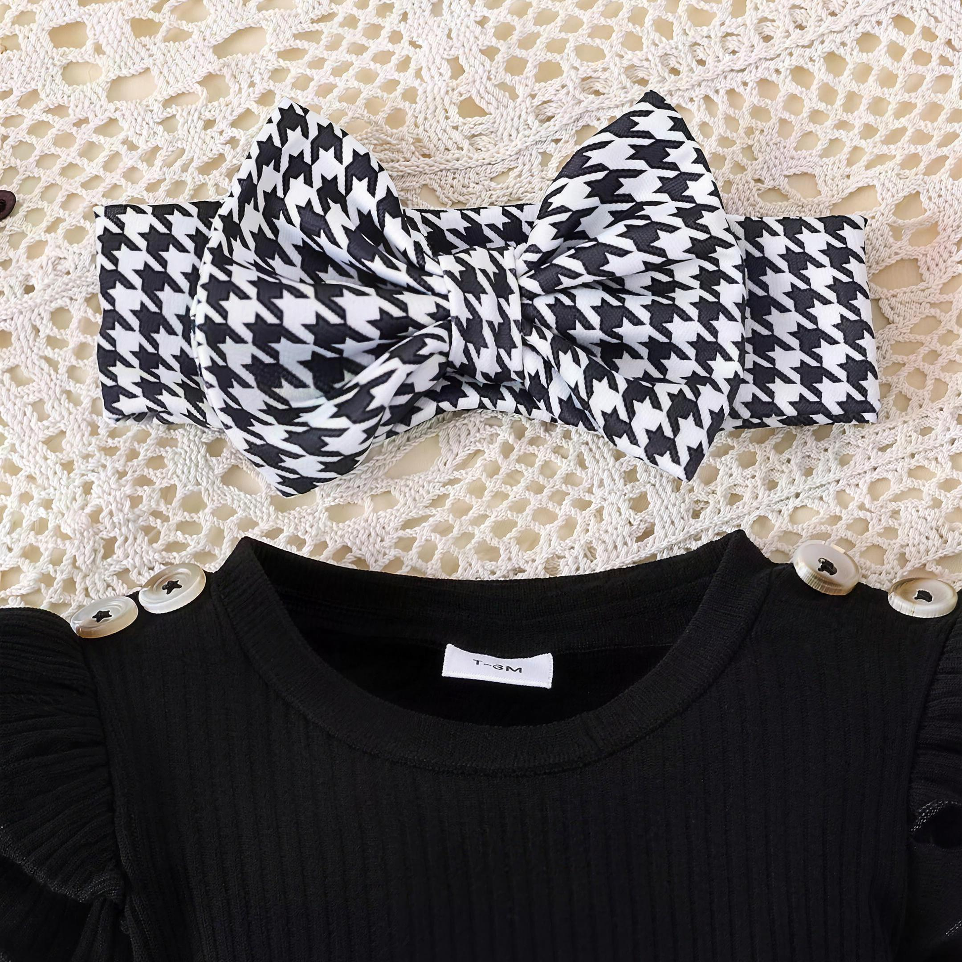 Houndstooth Bow Dress Set - headband detail