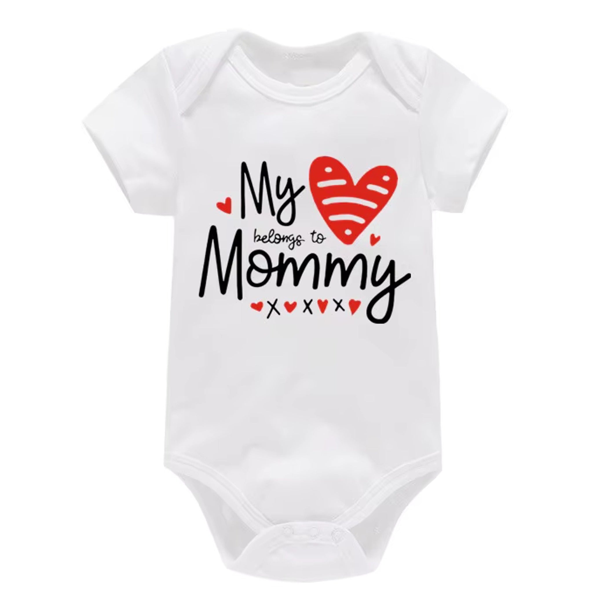 Heart Belongs To Mommy in Romper Wide Detail - baby and toddler rompers, professional product photo