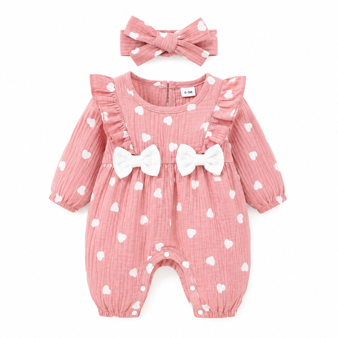 Ruffle Bow Print Romper - Heart Blush - professional product photo