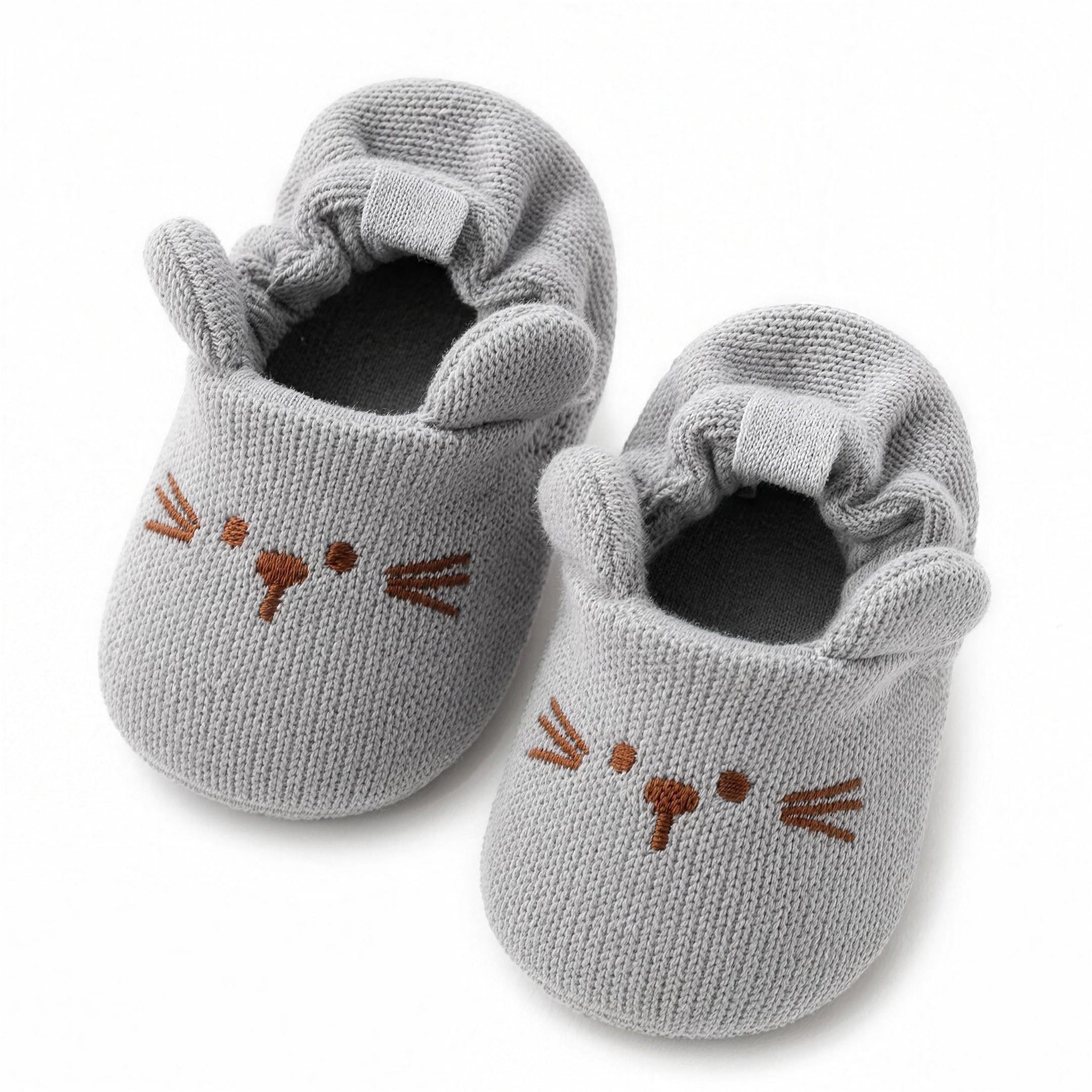Kitty Ear Knit Booties - Heather Gray