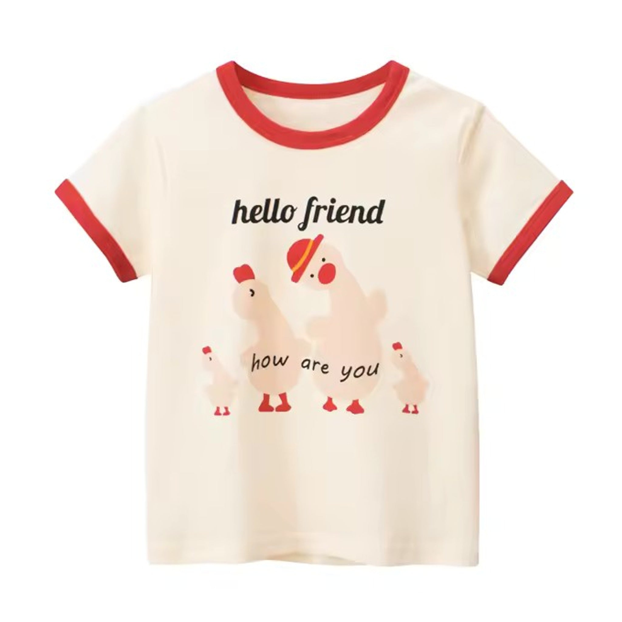 Hello Friend Tee, girls baby and toddler t-shirt detail view, professional product photo on white background