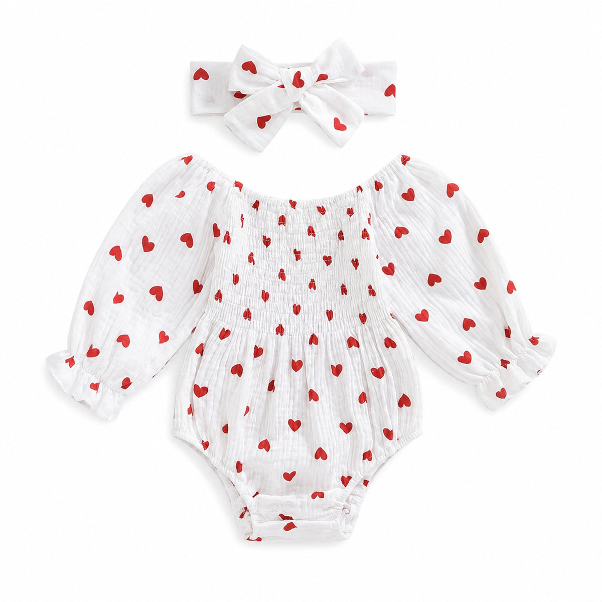 Heart Gauze Romper Set - professional product photo on white background