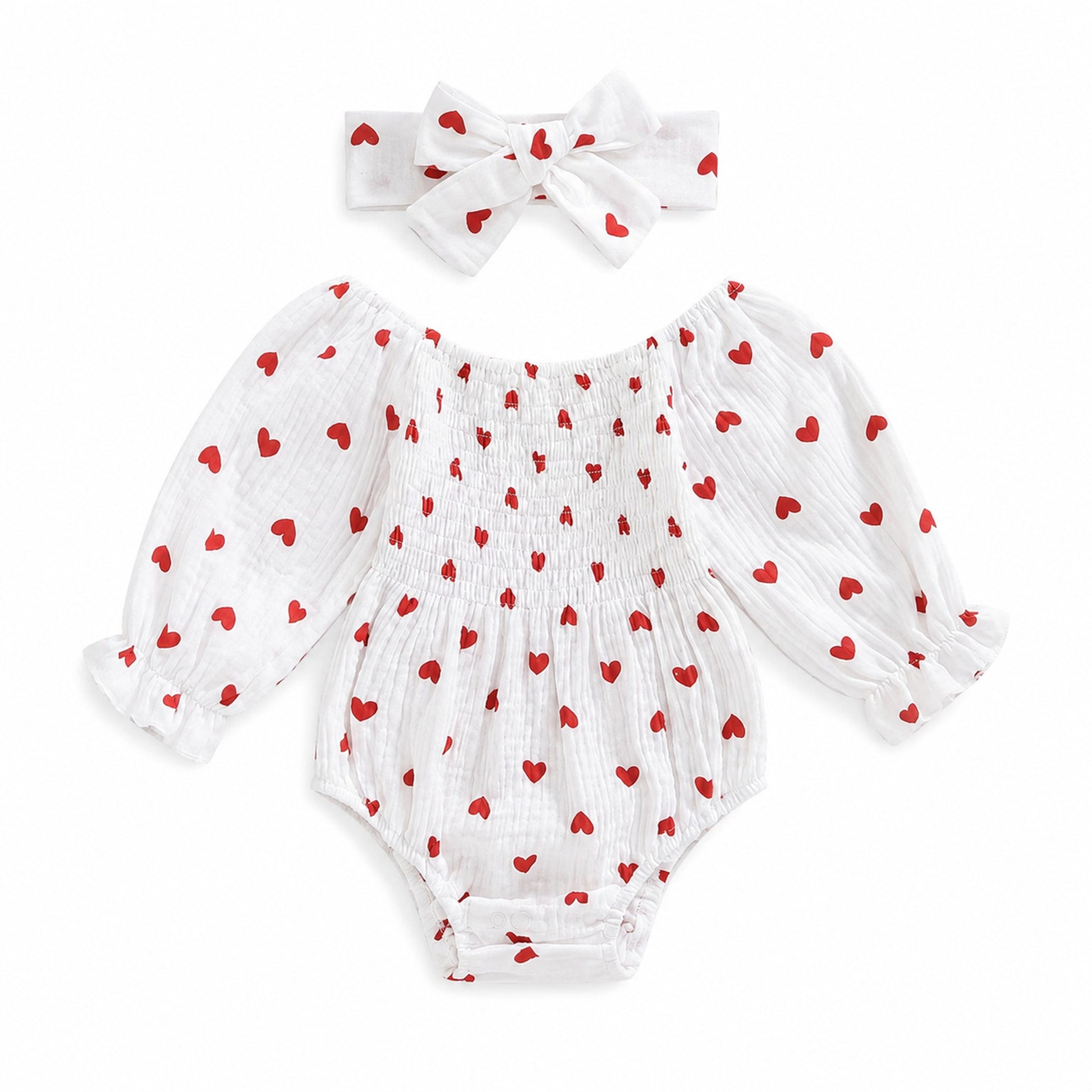 Heart Gauze Romper Set - professional product photo on white background