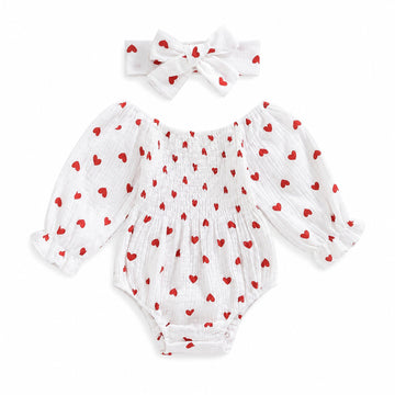 Heart Gauze Romper Set - professional product photo on white background