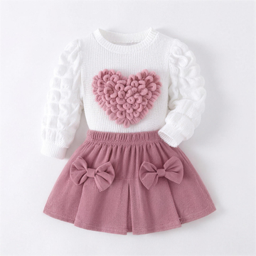 Chenille Heart Bow Skirt Set - professional studio photo