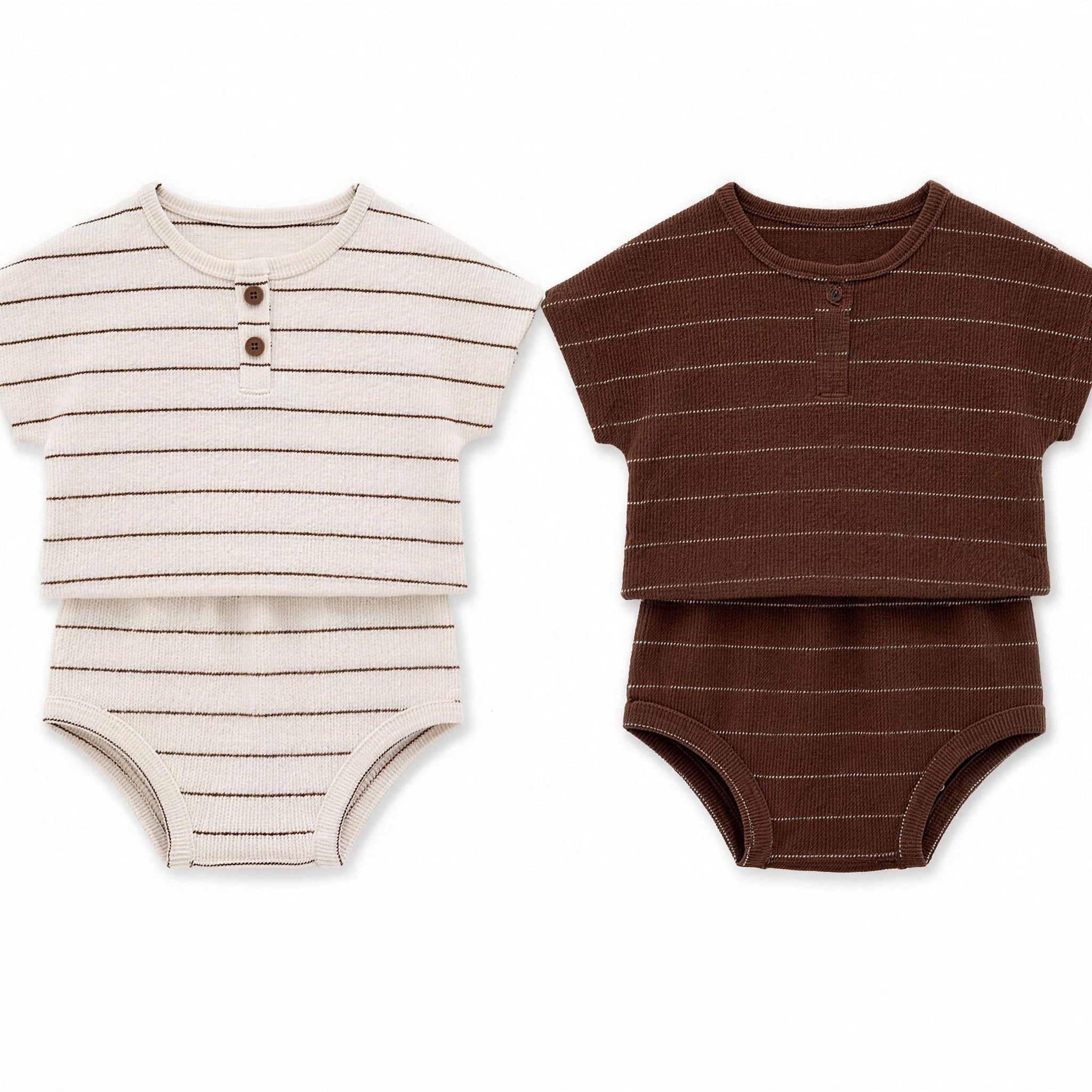 Striped Henley Set - both colors, professional studio photo