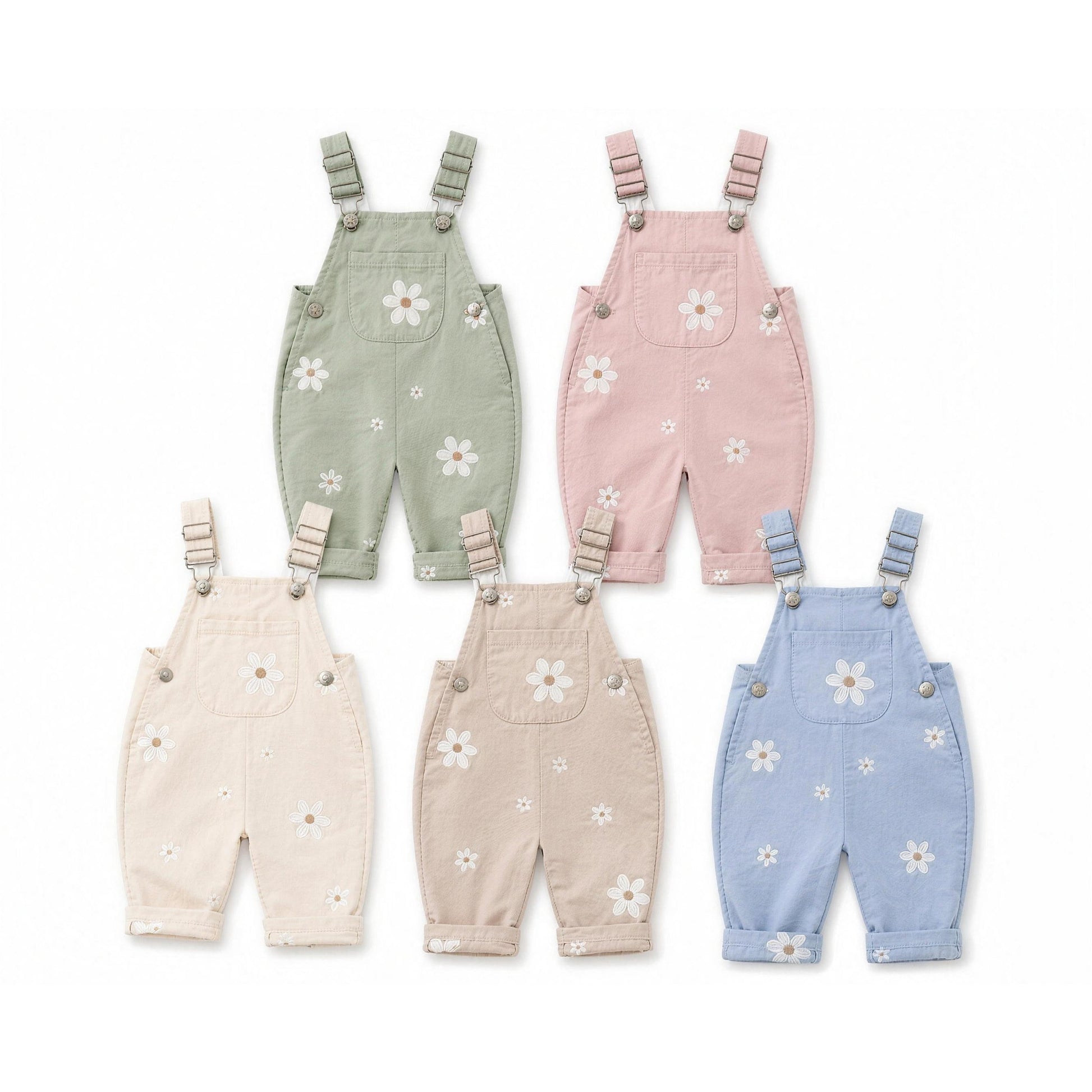 Daisy Embroidered Overalls - all colors, professional studio photo
