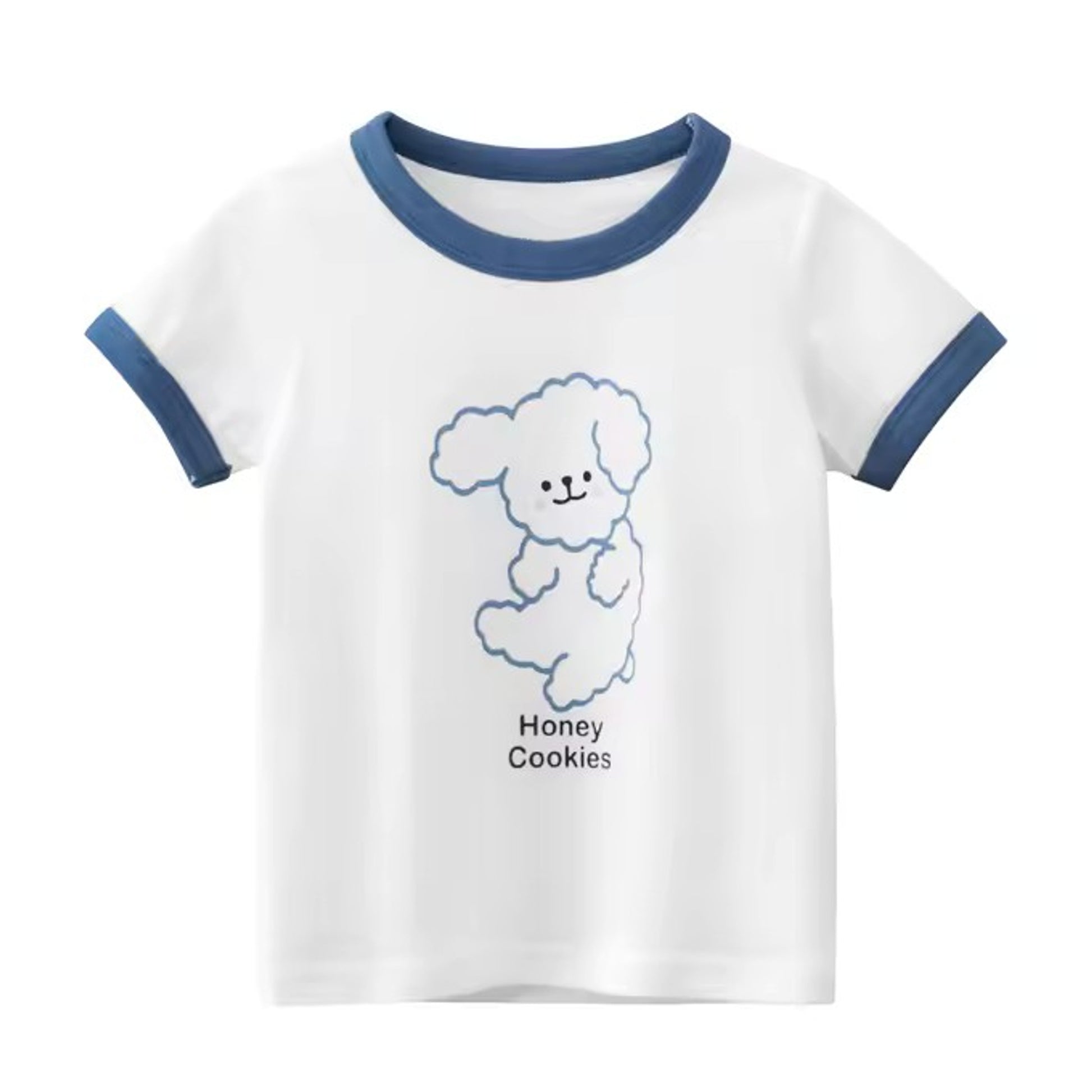 Honey Cookies Navy Tee, girls baby and toddler t-shirt detail view, professional product photo on white background