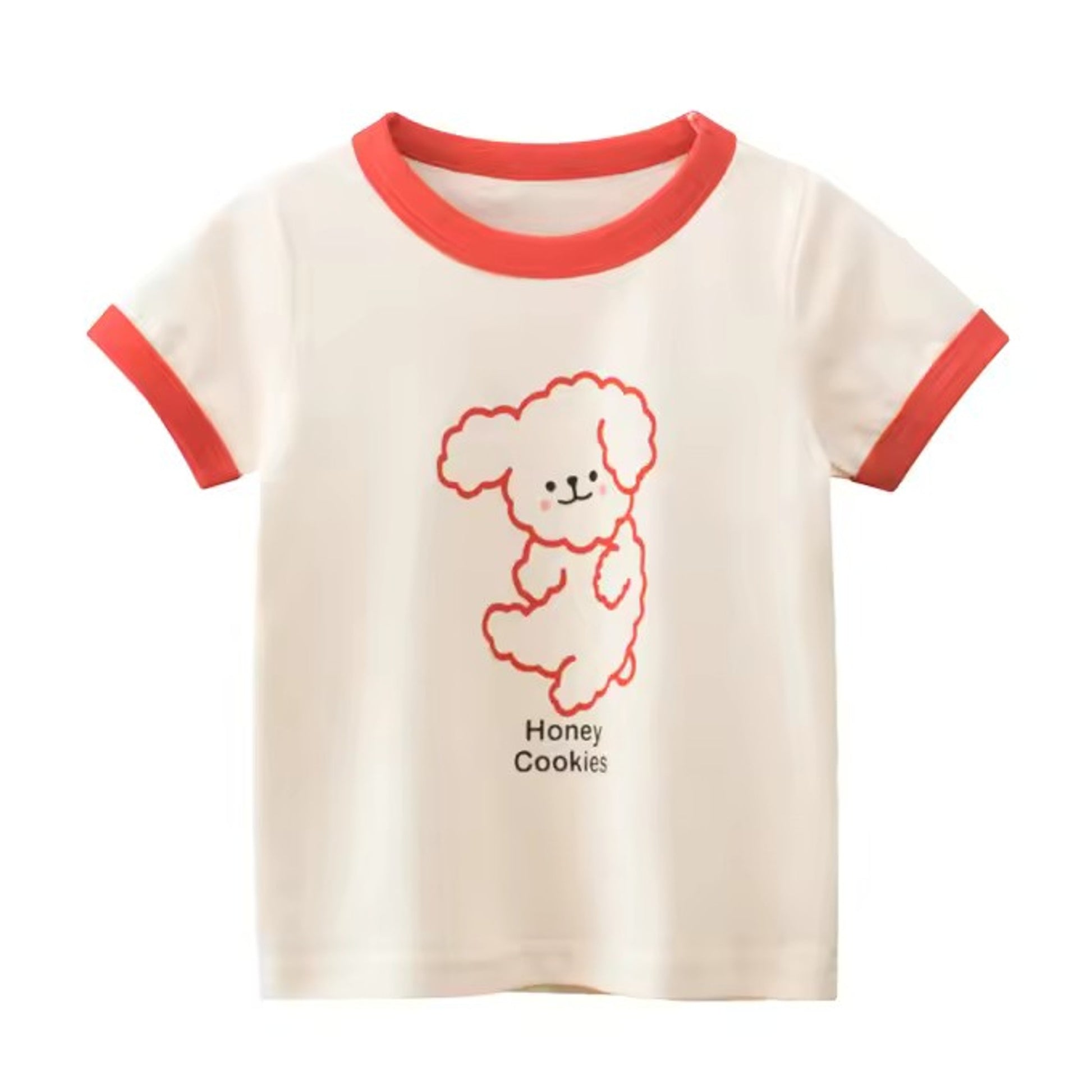 Honey Cookies Red Tee, girls baby and toddler t-shirt detail view, professional product photo on white background