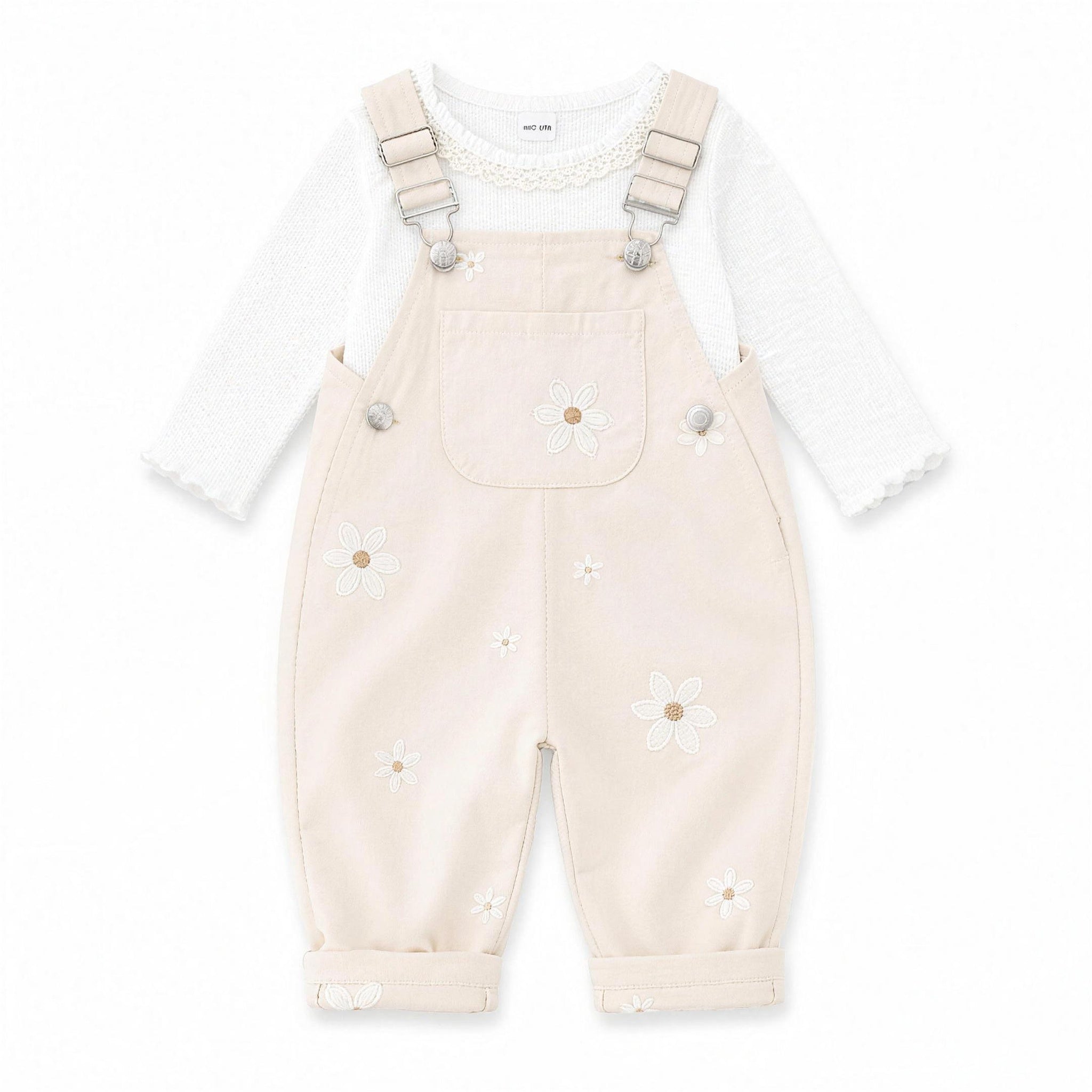 Daisy Embroidered Overalls - Ivory