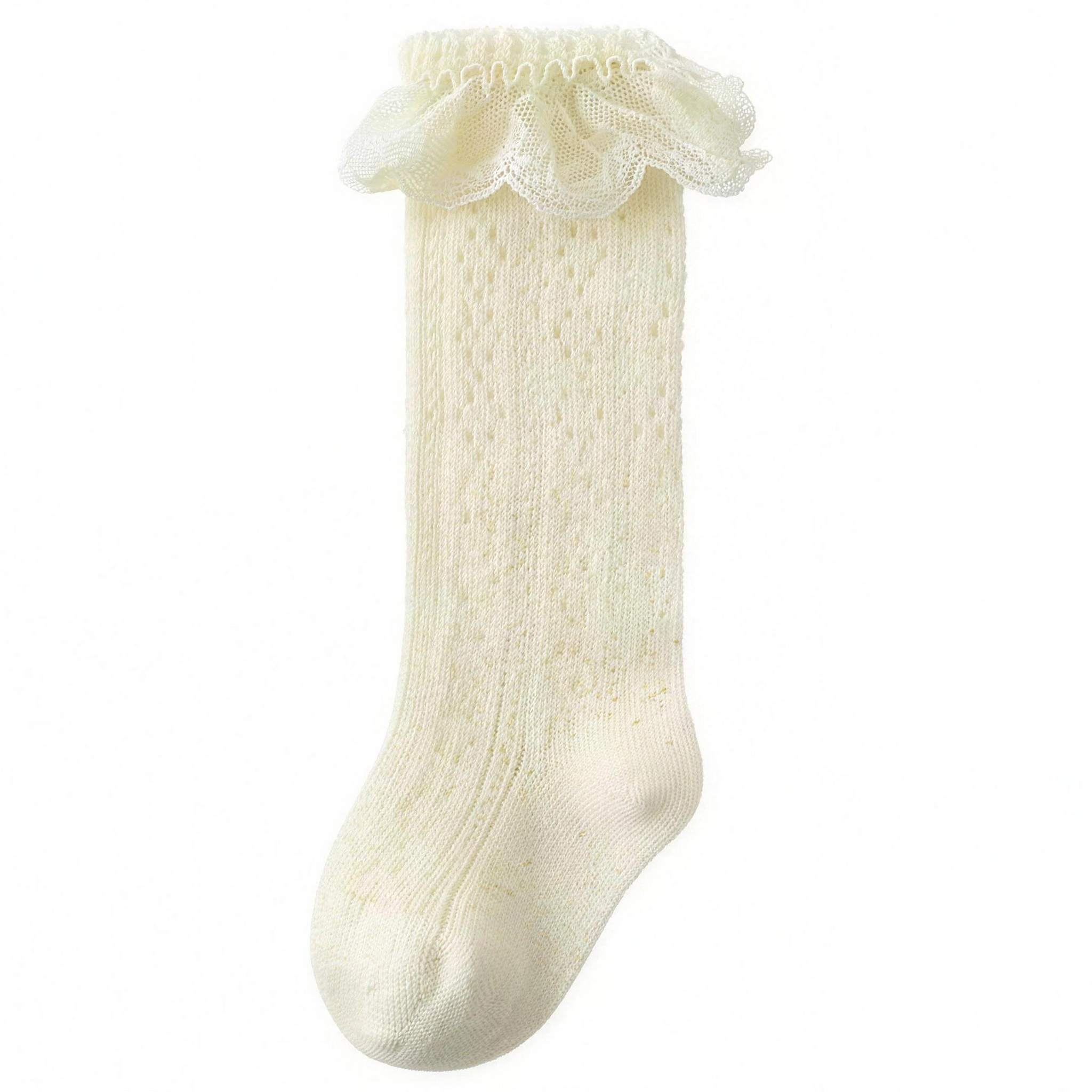 Lace Ruffle Knee-High Socks - Ivory - professional studio photo