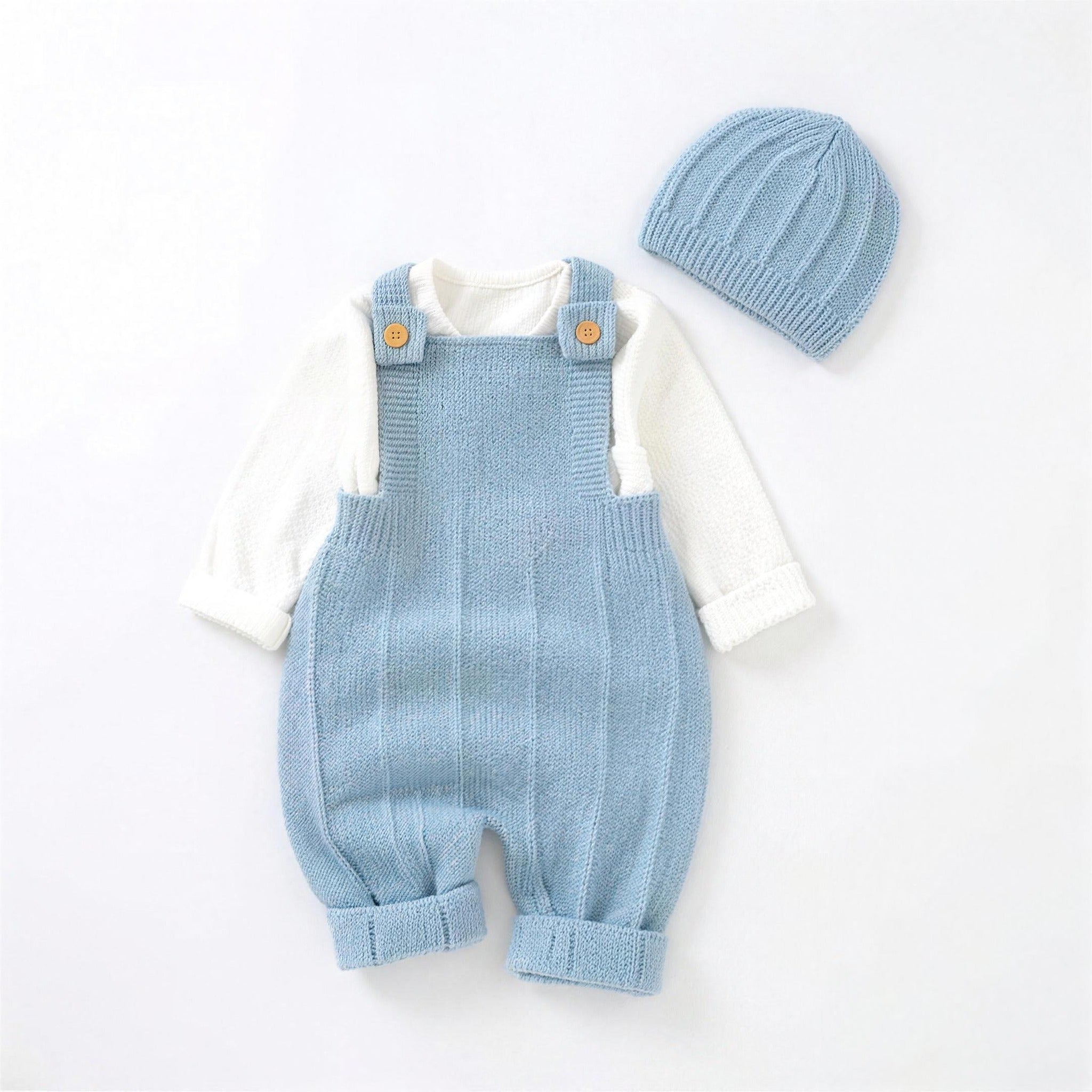 Knit Overall Hat Set - Blue