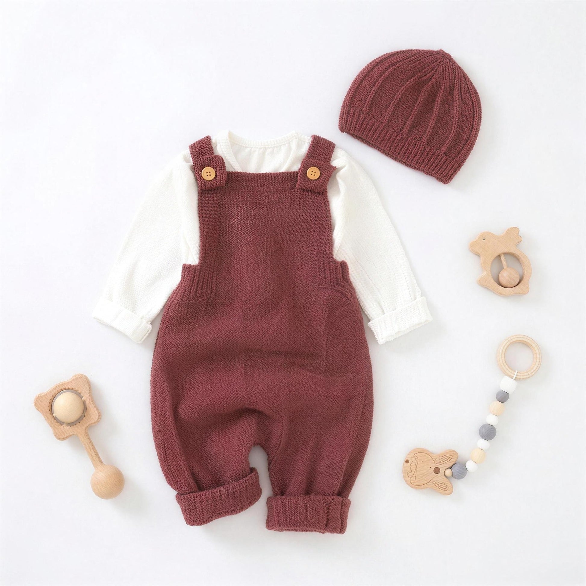 Knit Overall Hat Set - Burgundy