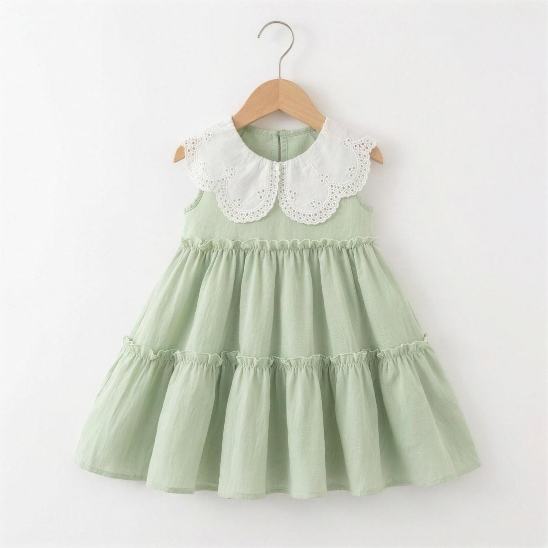 Lace Collar Summer Dress in Green