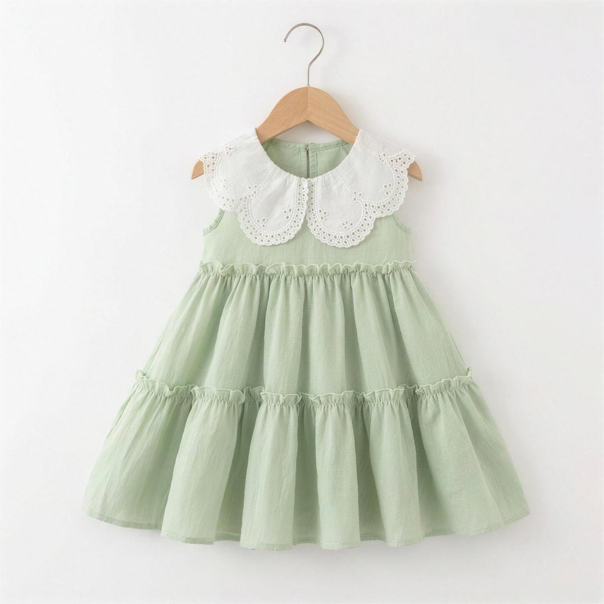 Lace Collar Summer Dress in Green