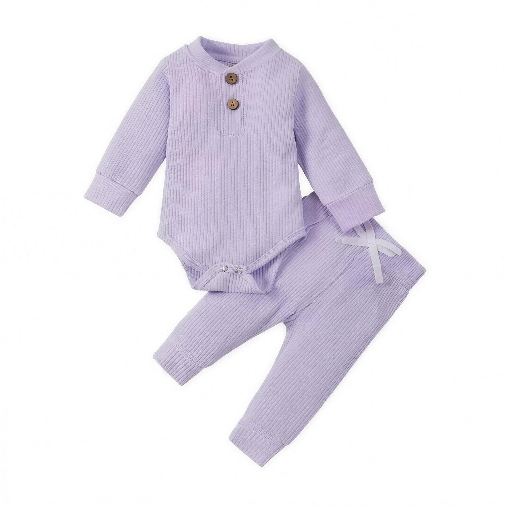 Ribbed Henley Outfit Set - Lavender - professional studio photo