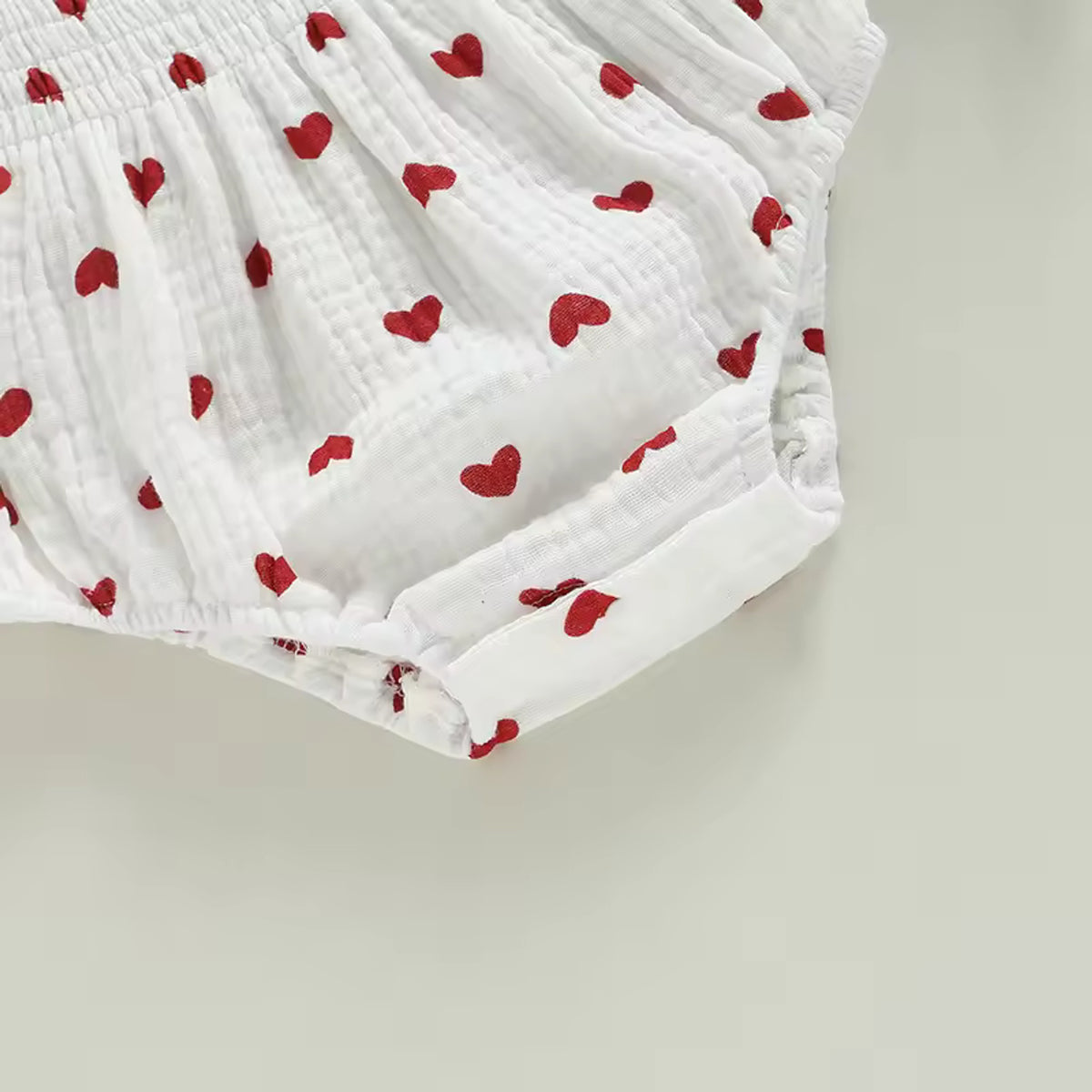 Heart Gauze Romper Set - leg cuff detail