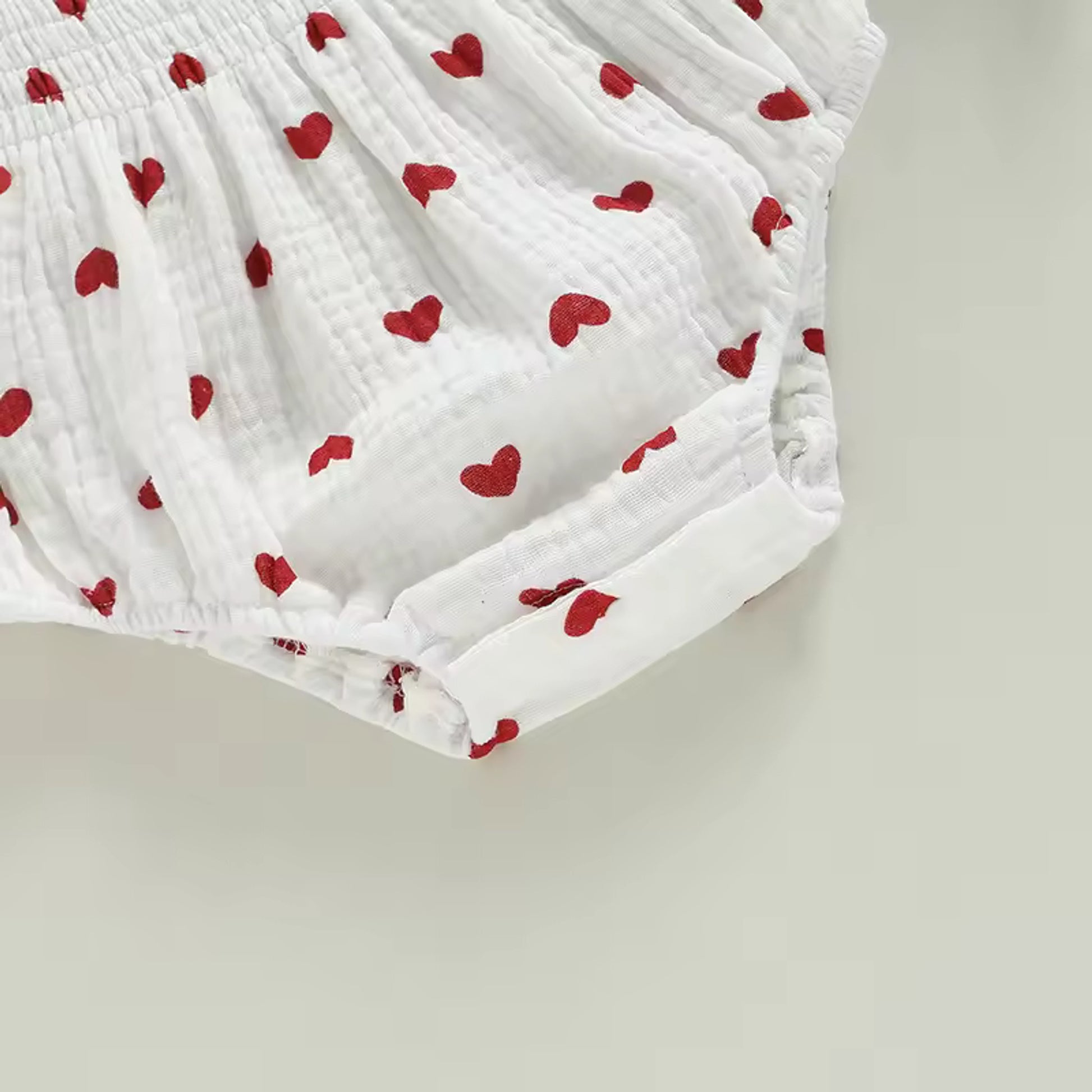 Heart Gauze Romper Set - leg cuff detail