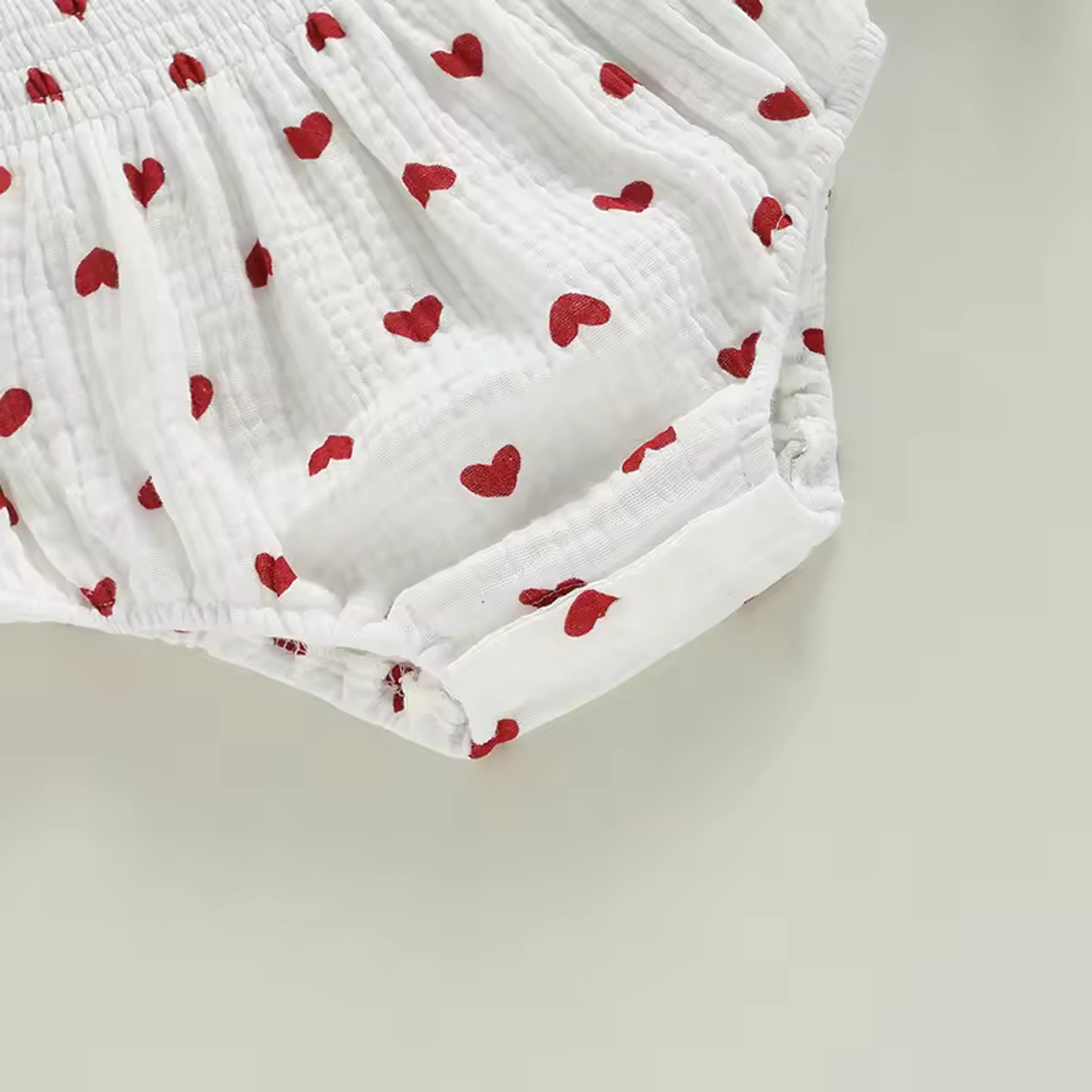 Heart Gauze Romper Set - leg cuff detail