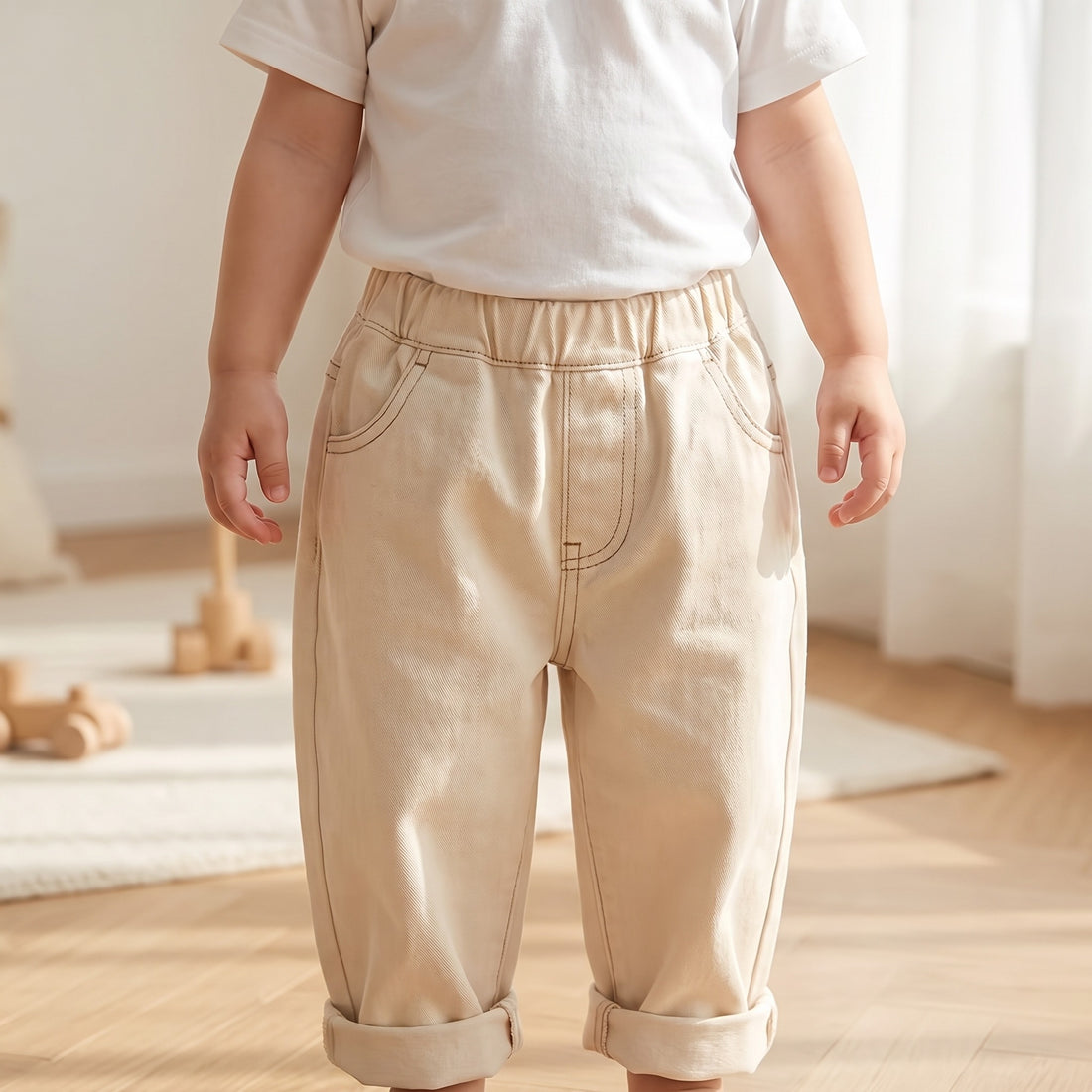 Cream Toddler Denim Jeans - professional product photo