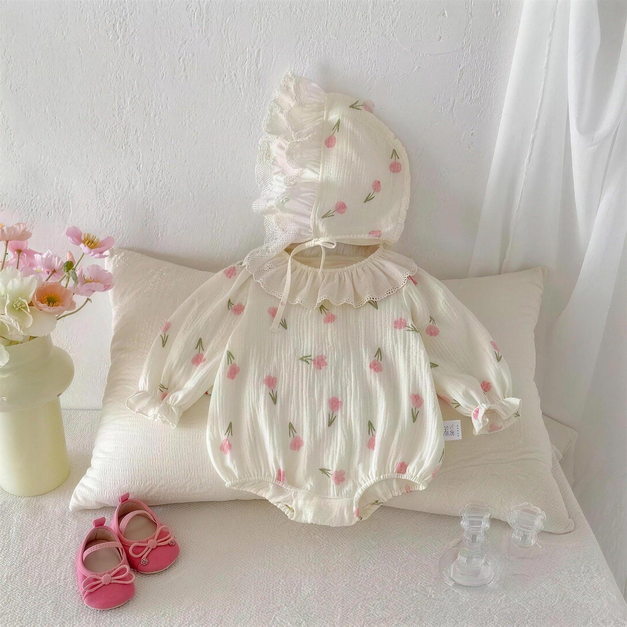 Tulip Print Bonnet Romper - additional photo